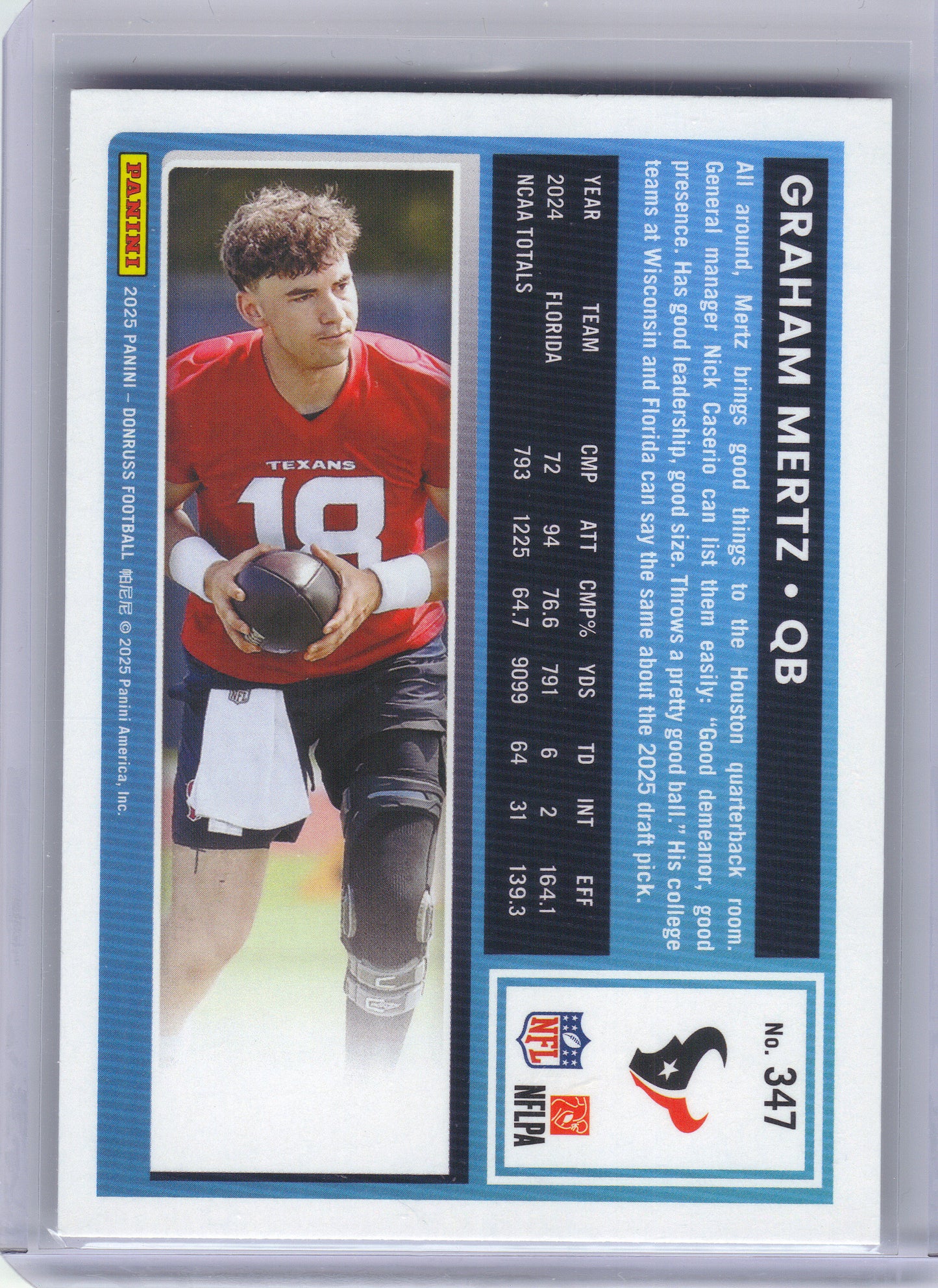 2025 Donruss #347 Graham Mertz Houston Texans Rookie