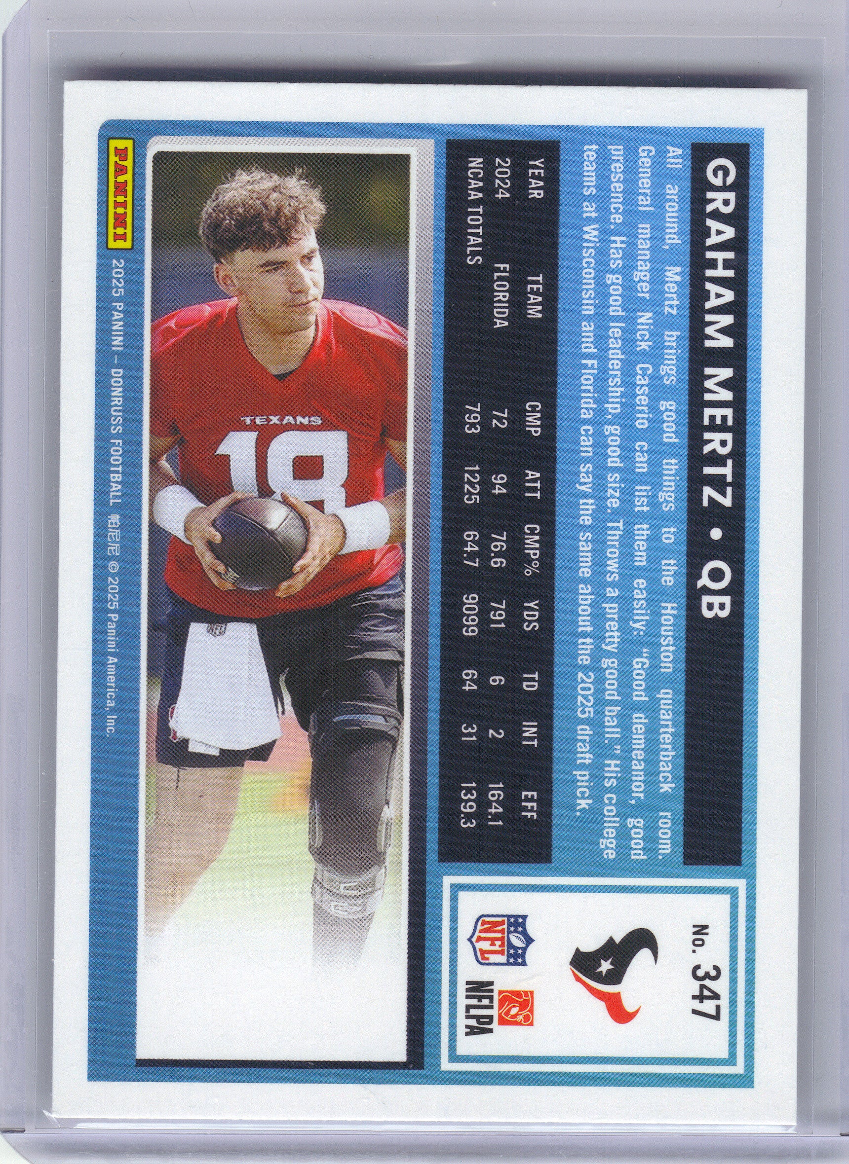 2025 Donruss #347 Graham Mertz Houston Texans Rookie