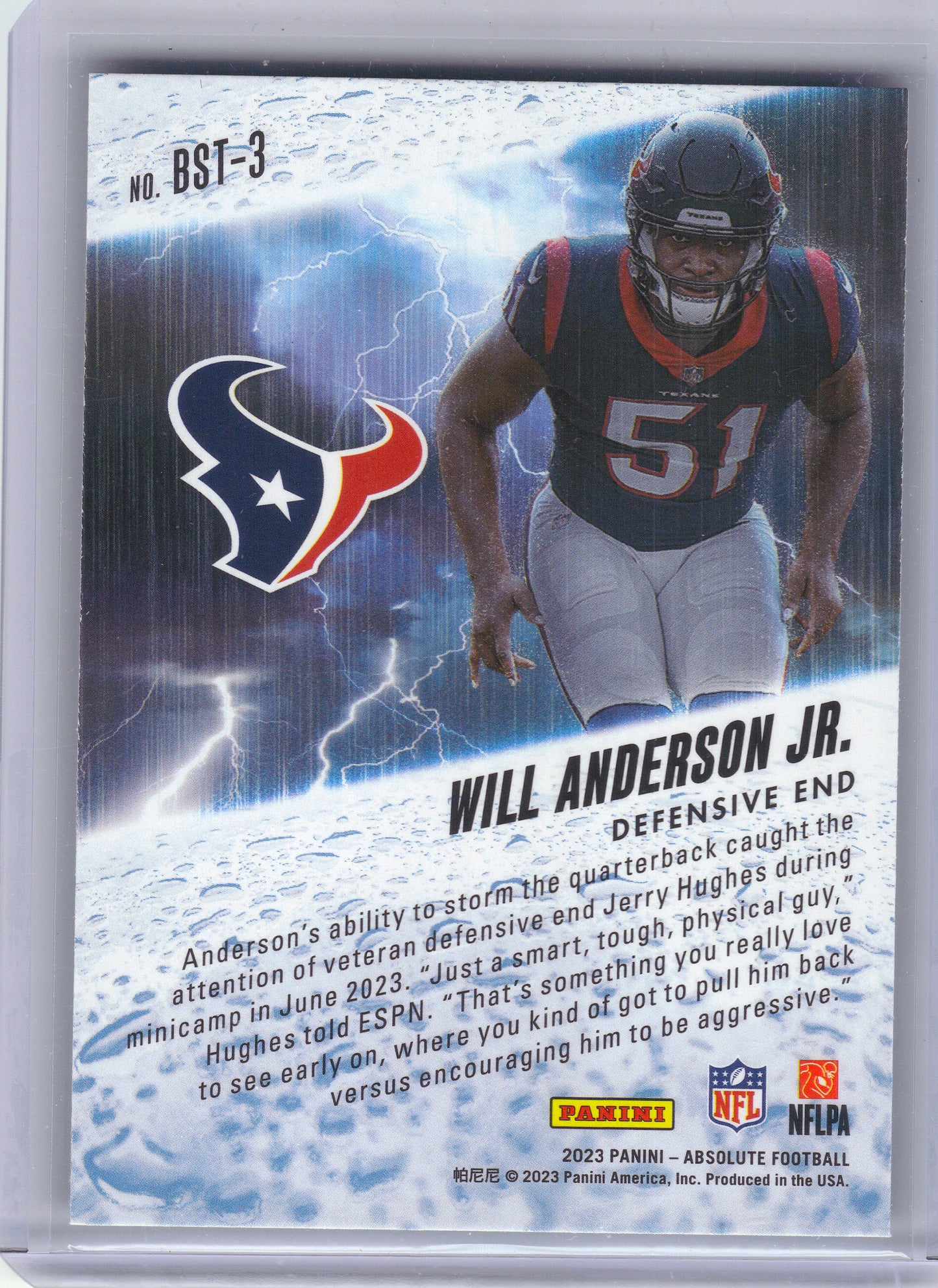 2023 Panini Absolute #BST-3 Will Anderson Jr. By Storm Houston Texans