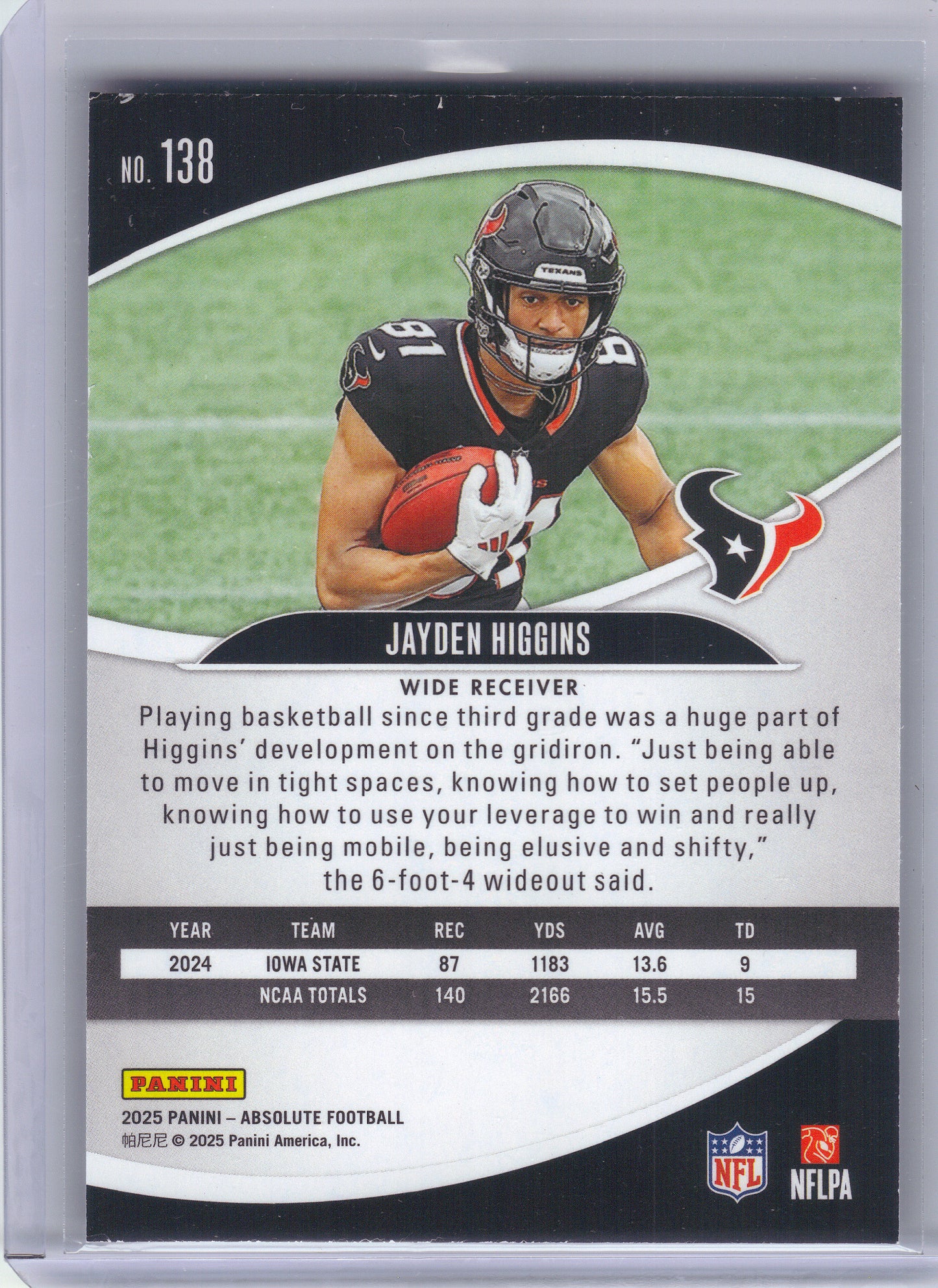 2025 Panini Absolute #138 Jayden Higgins Retail Houston Texans Rookie