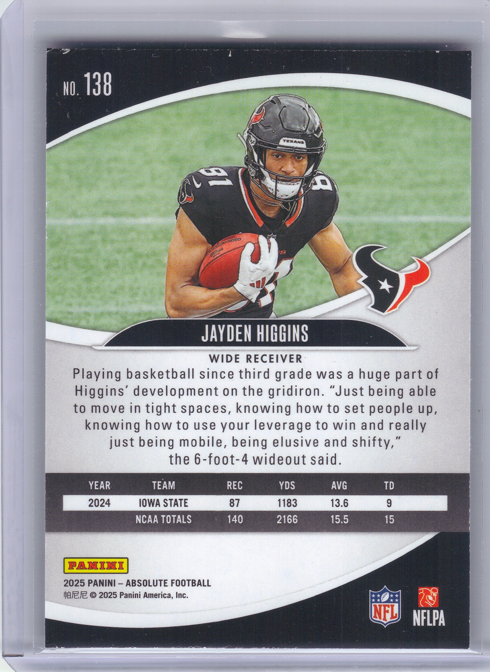 2025 Panini Absolute #138 Jayden Higgins Retail Houston Texans Rookie