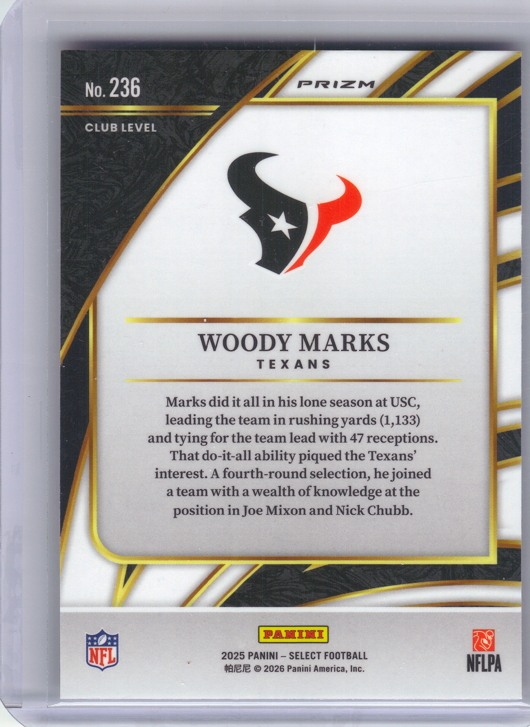2025 Panini Select #236 Woody Marks Pink Prizm Shock Houston Texans