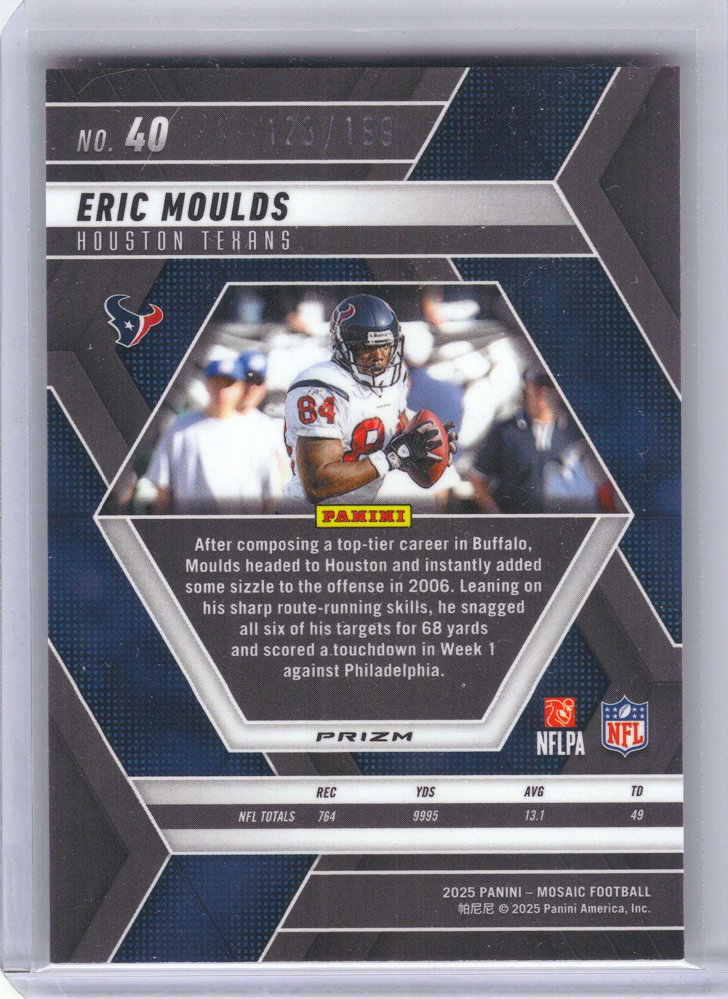 2025 Panini Mosaic #40 Eric Moulds Mosaic Orange #/199 Houston Texans SN