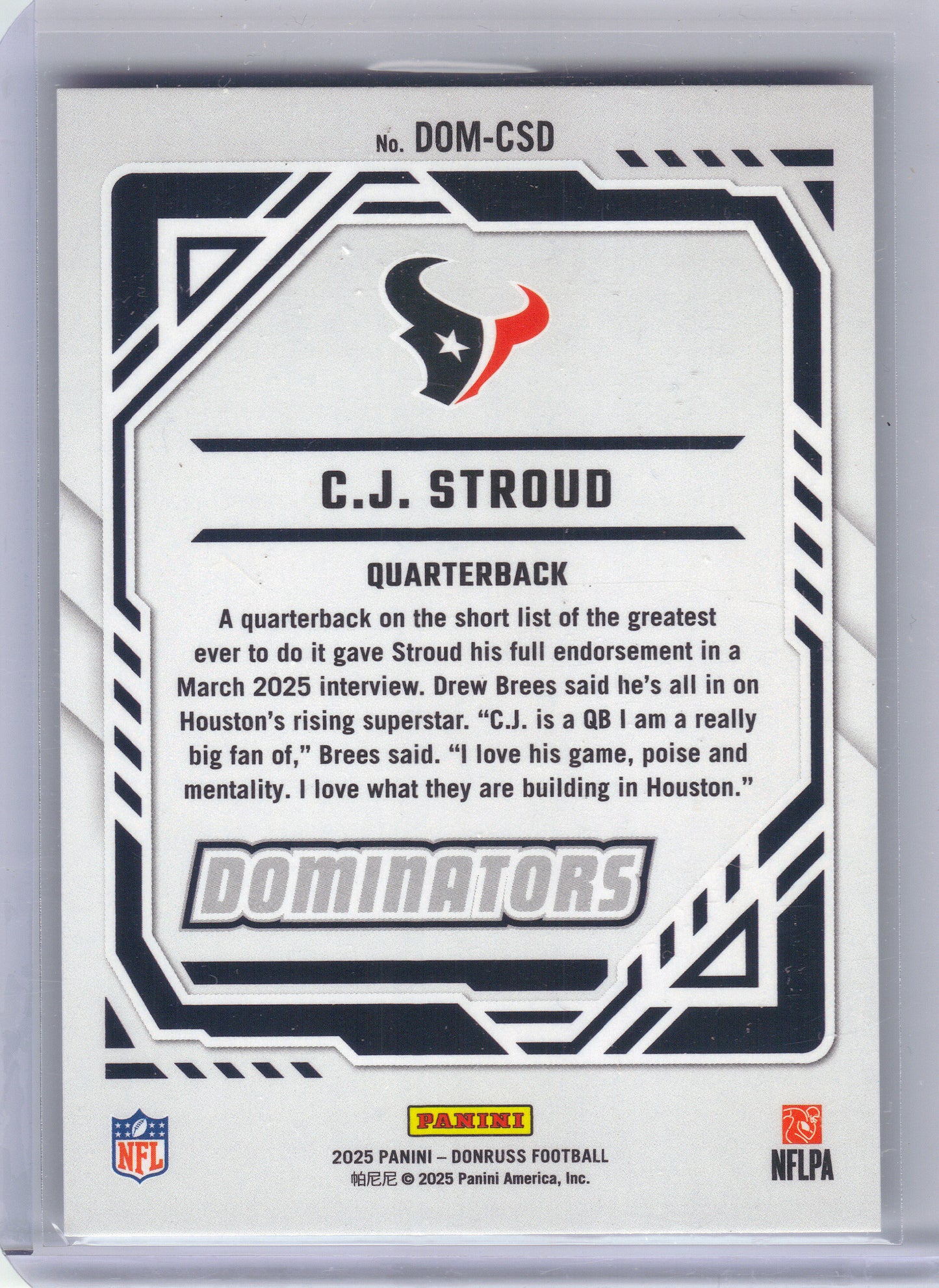 2025 Donruss #DOM-CSD C.J. Stroud Dominators Houston Texans