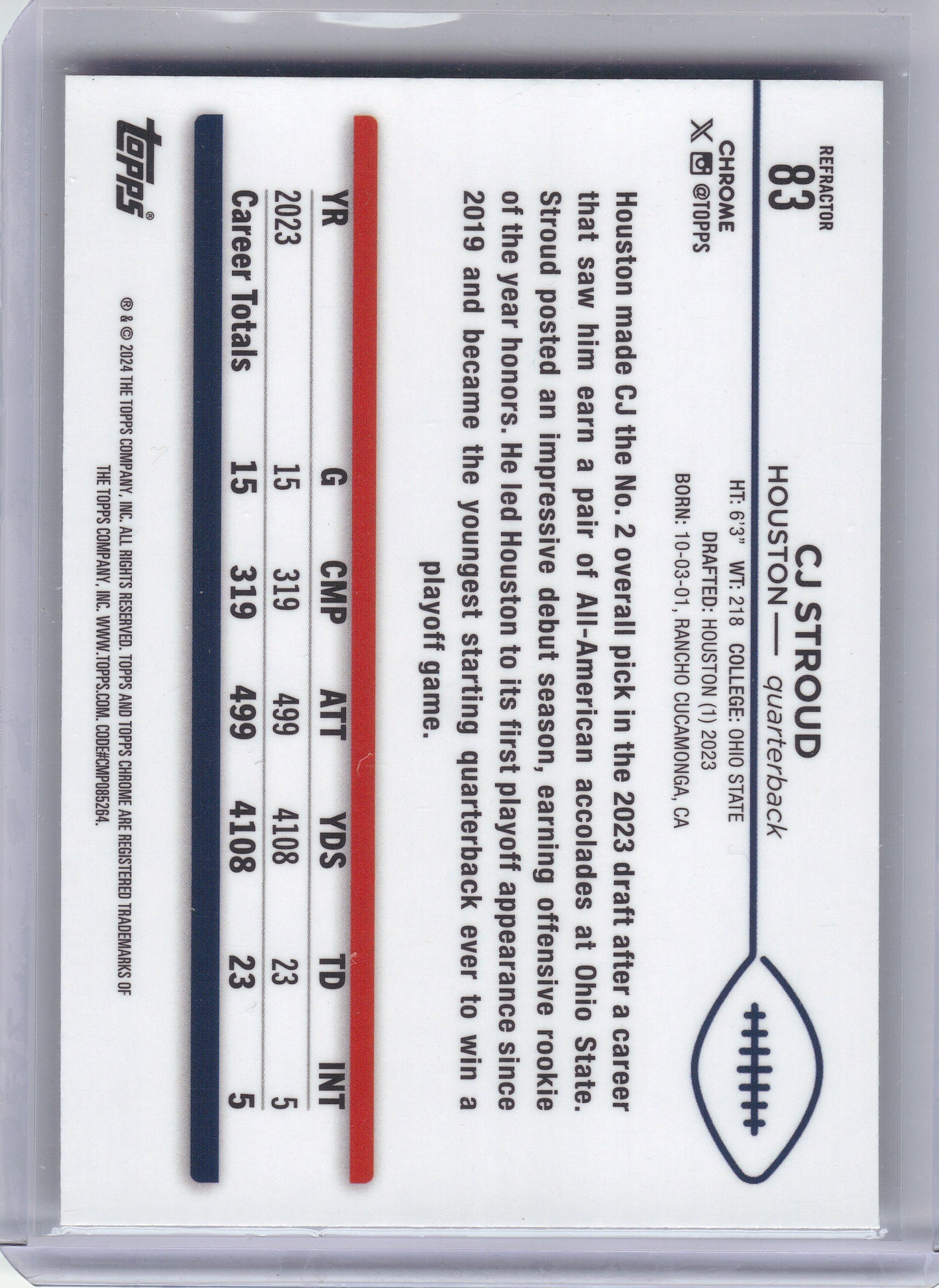 2024 Topps Chrome #83 CJ Stroud Refractor Houston Texans