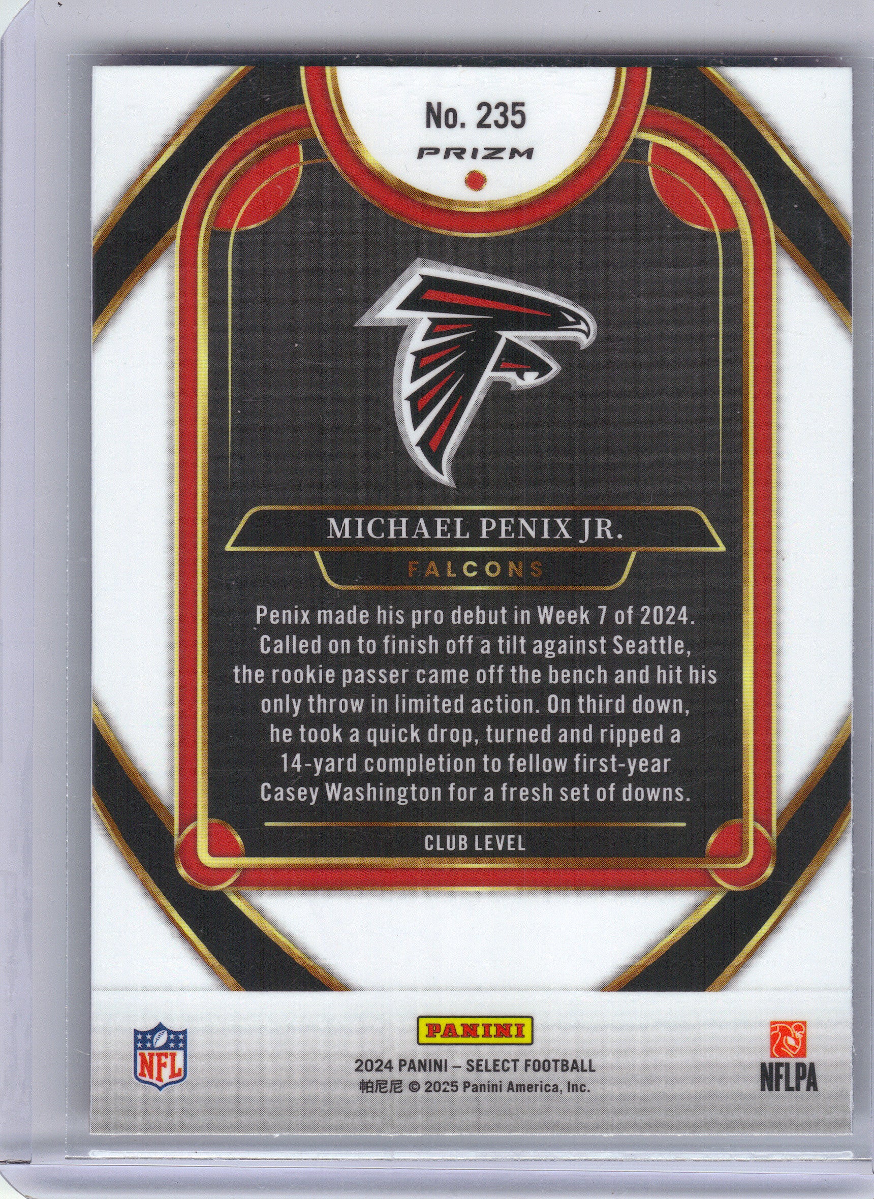 2024 Panini Select #235 Michael Penix Jr. Green & Red Prizm Shock Atlanta Falcons Rookie
