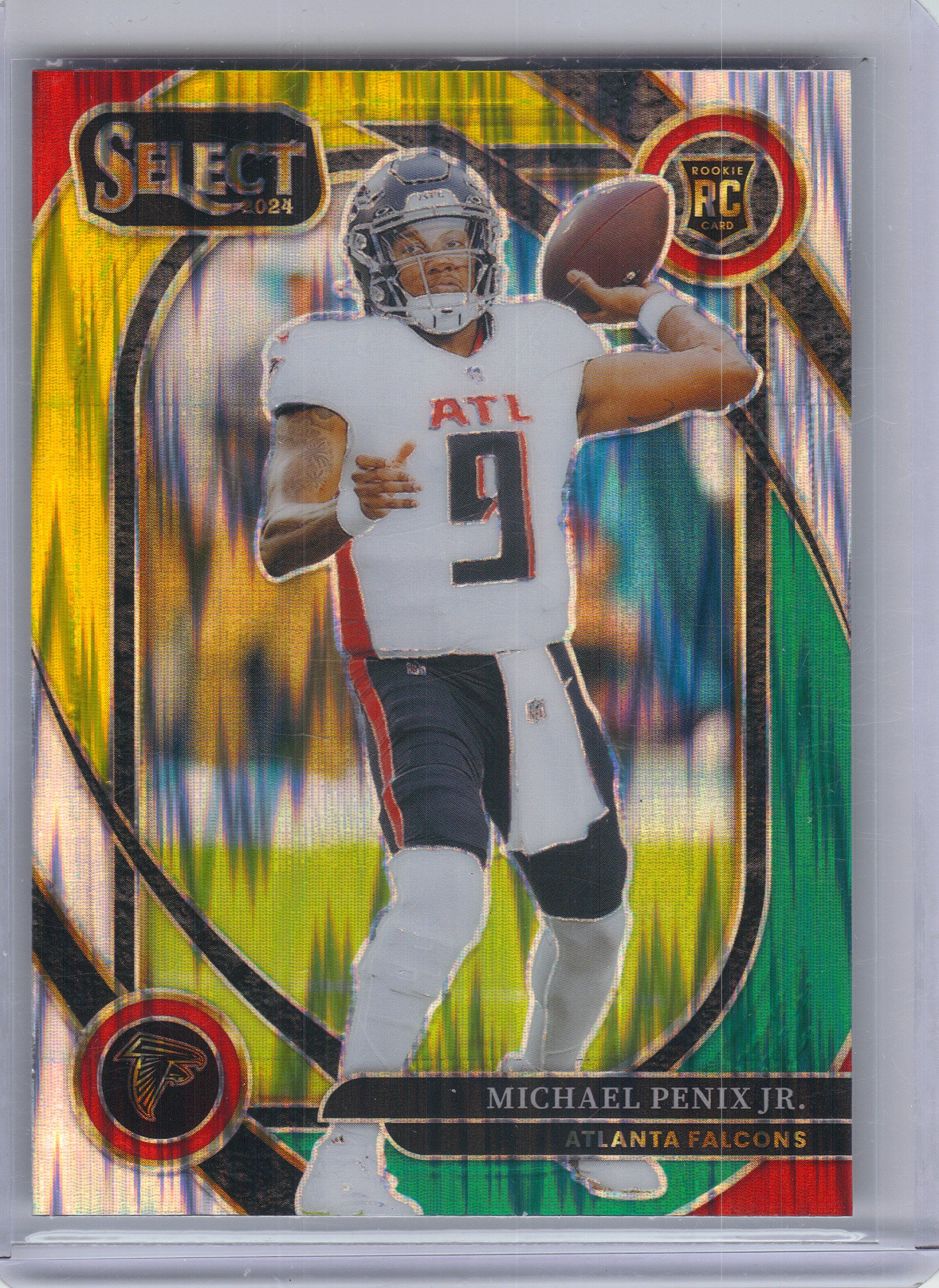 2024 Panini Select #235 Michael Penix Jr. Green & Red Prizm Shock Atlanta Falcons Rookie