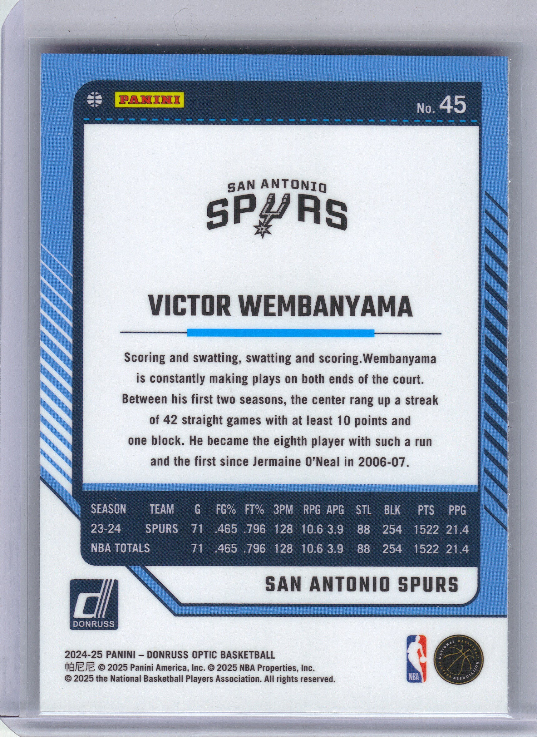 2024-25 Donruss Optic #45 Victor Wembanyama San Antonio Spurs