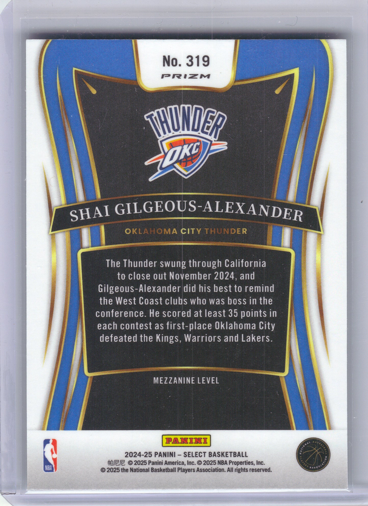 2024-25 Panini Select #319 Shai Gilgeous-Alexander Green Stars Prizm Oklahoma City Thunder