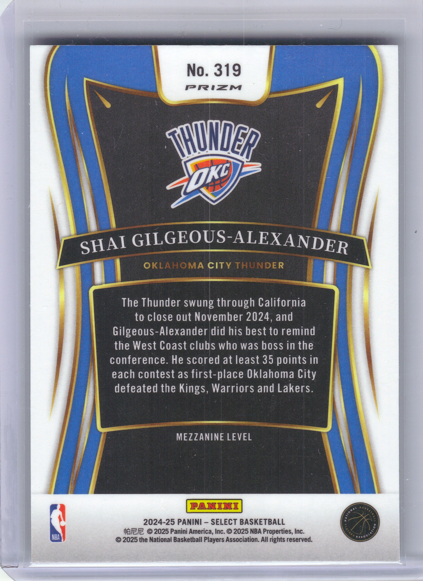 2024-25 Panini Select #319 Shai Gilgeous-Alexander Green Stars Prizm Oklahoma City Thunder