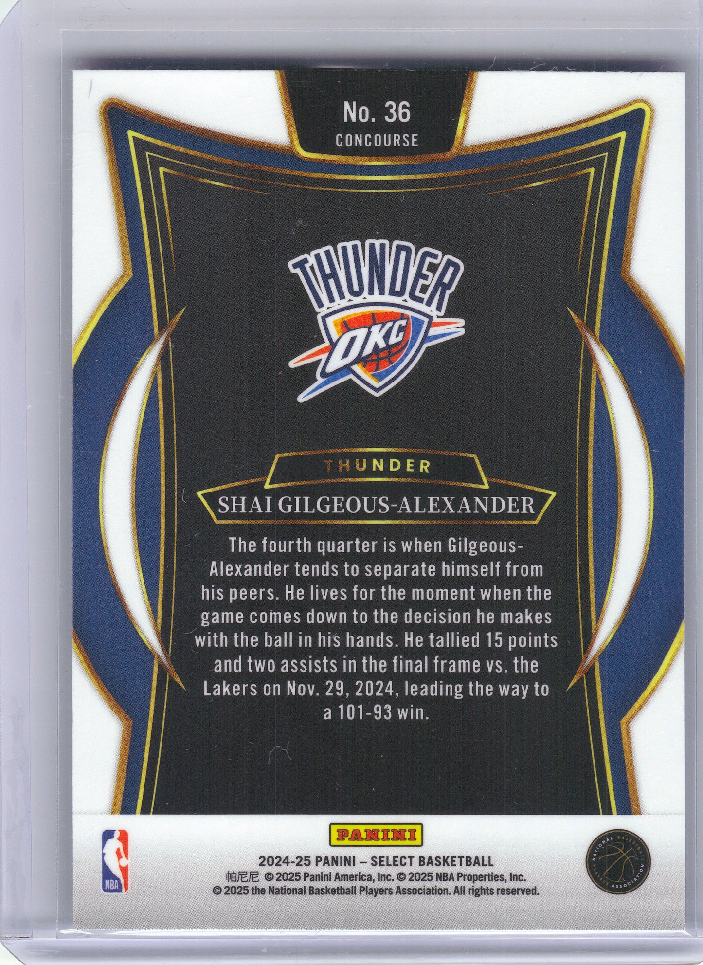 2024-25 Panini Select #36 Shai Gilgeous-Alexander Blue (Retail) Oklahoma City Thunder