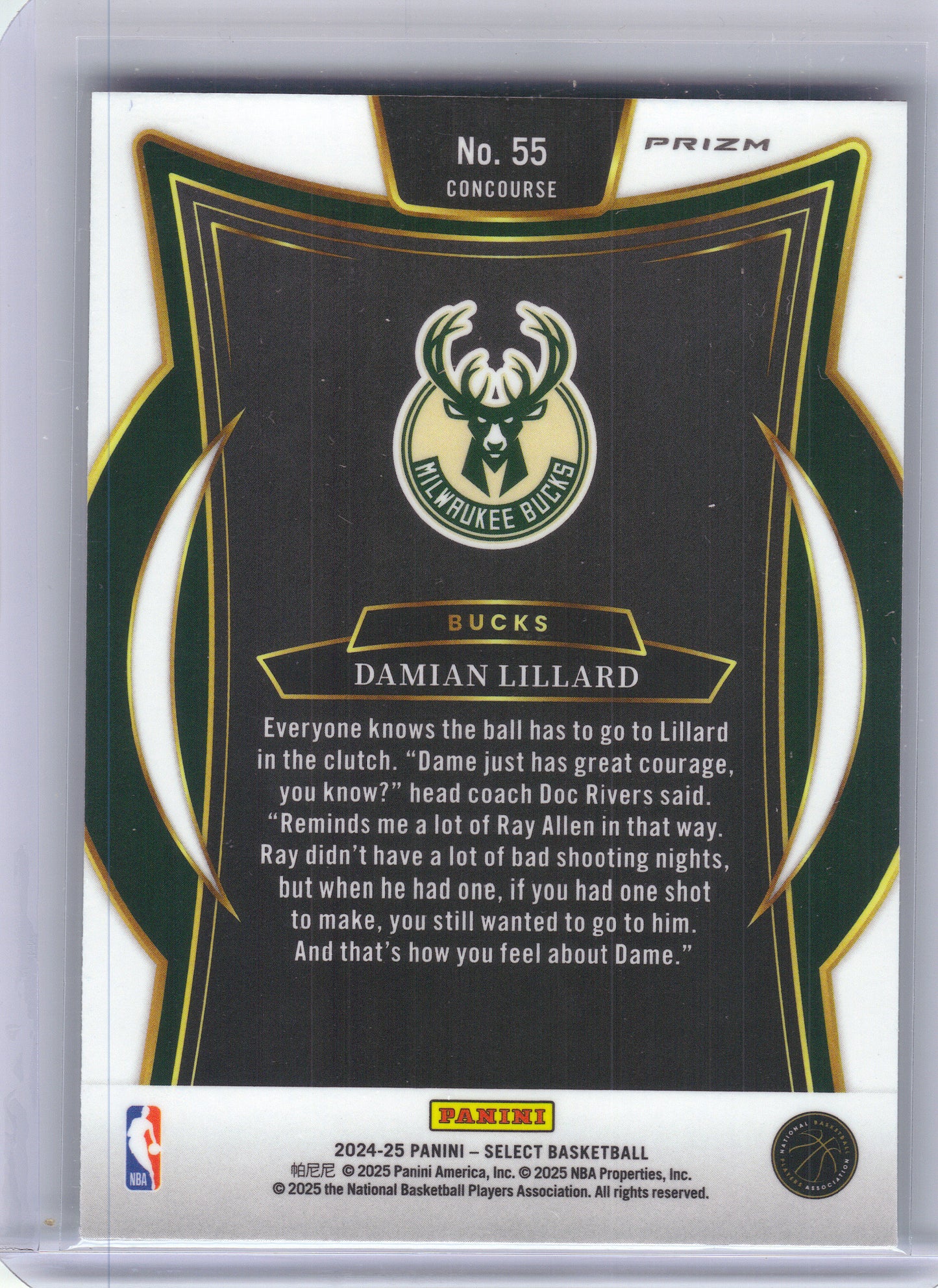 2024-25 Panini Select #55 Damian Lillard Green Stars Prizm Milwaukee Bucks