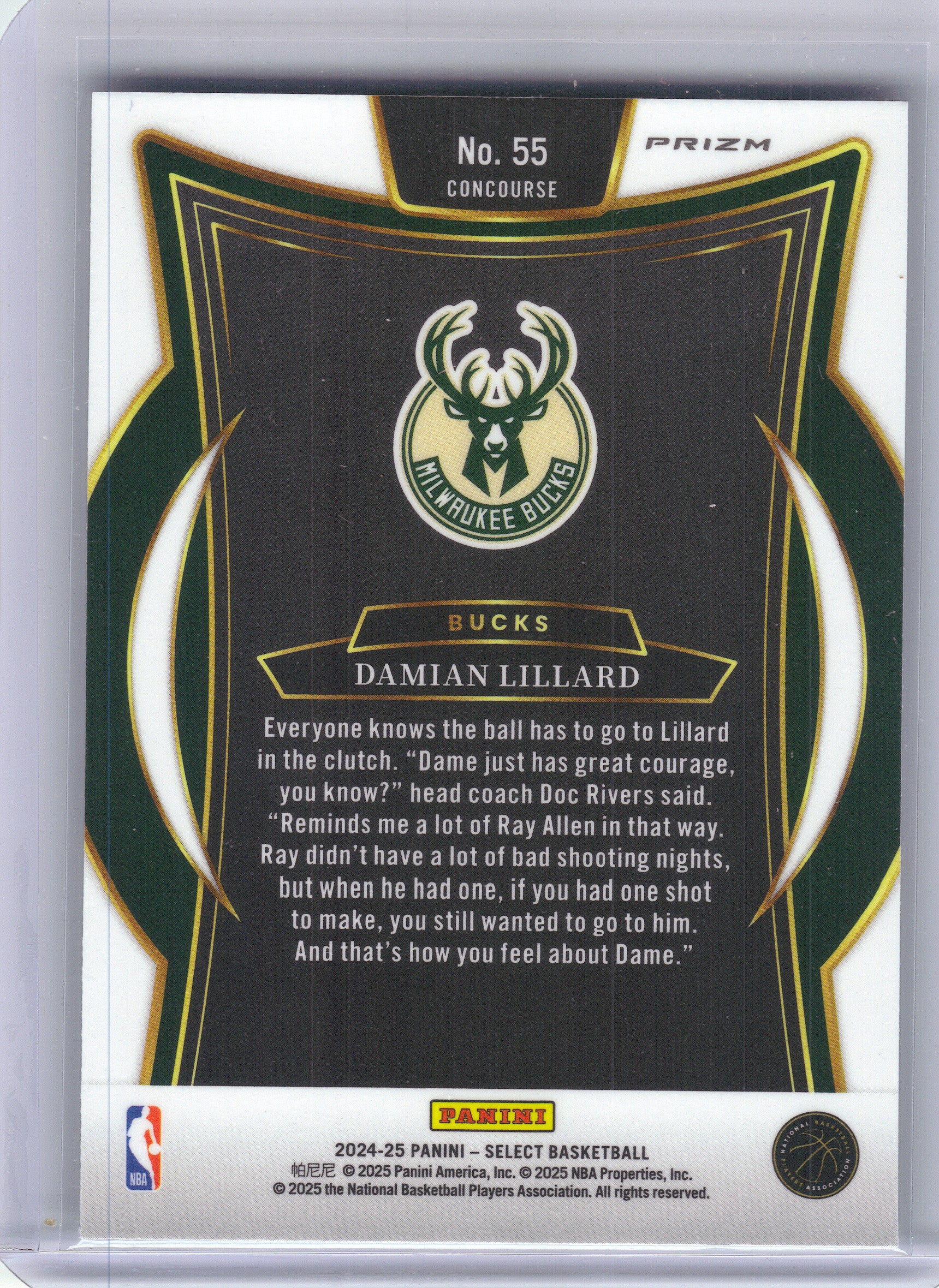 2024-25 Panini Select #55 Damian Lillard Green Stars Prizm Milwaukee Bucks