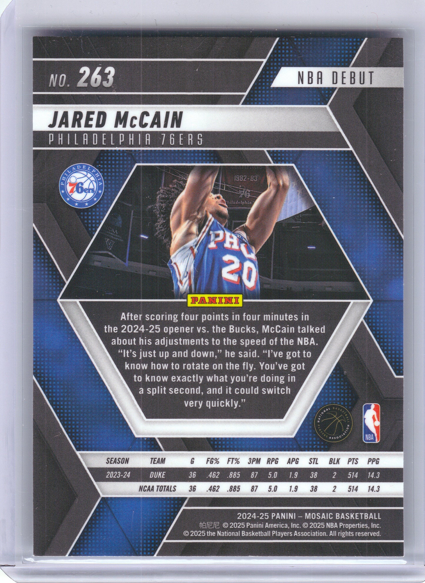 2024-25 Panini Mosaic #263 Jared McCain Philadelphia 76ers