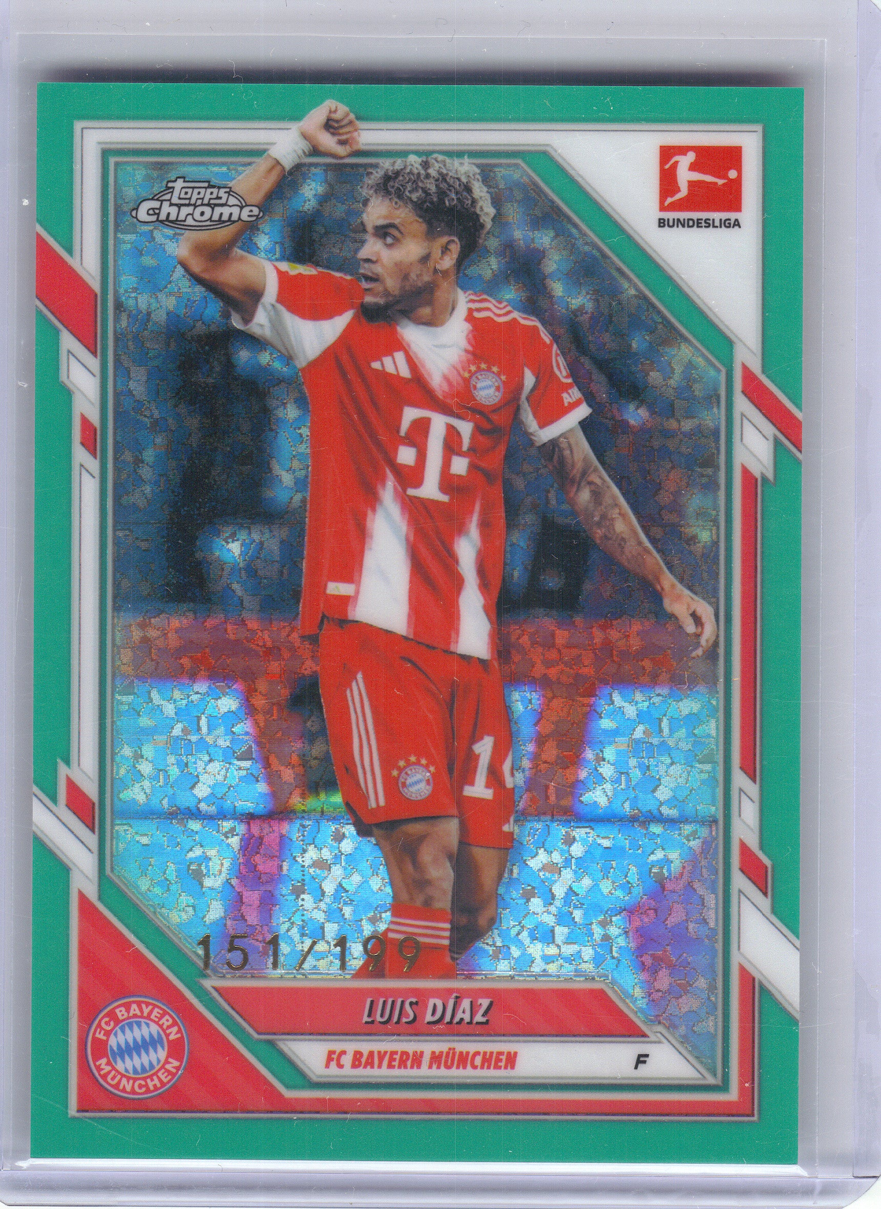 2025-26 Topps Chrome Bundesliga #83 Luis Díaz Aqua Mini-Diamond Refractor #/199 FC Bayern Munchen SN