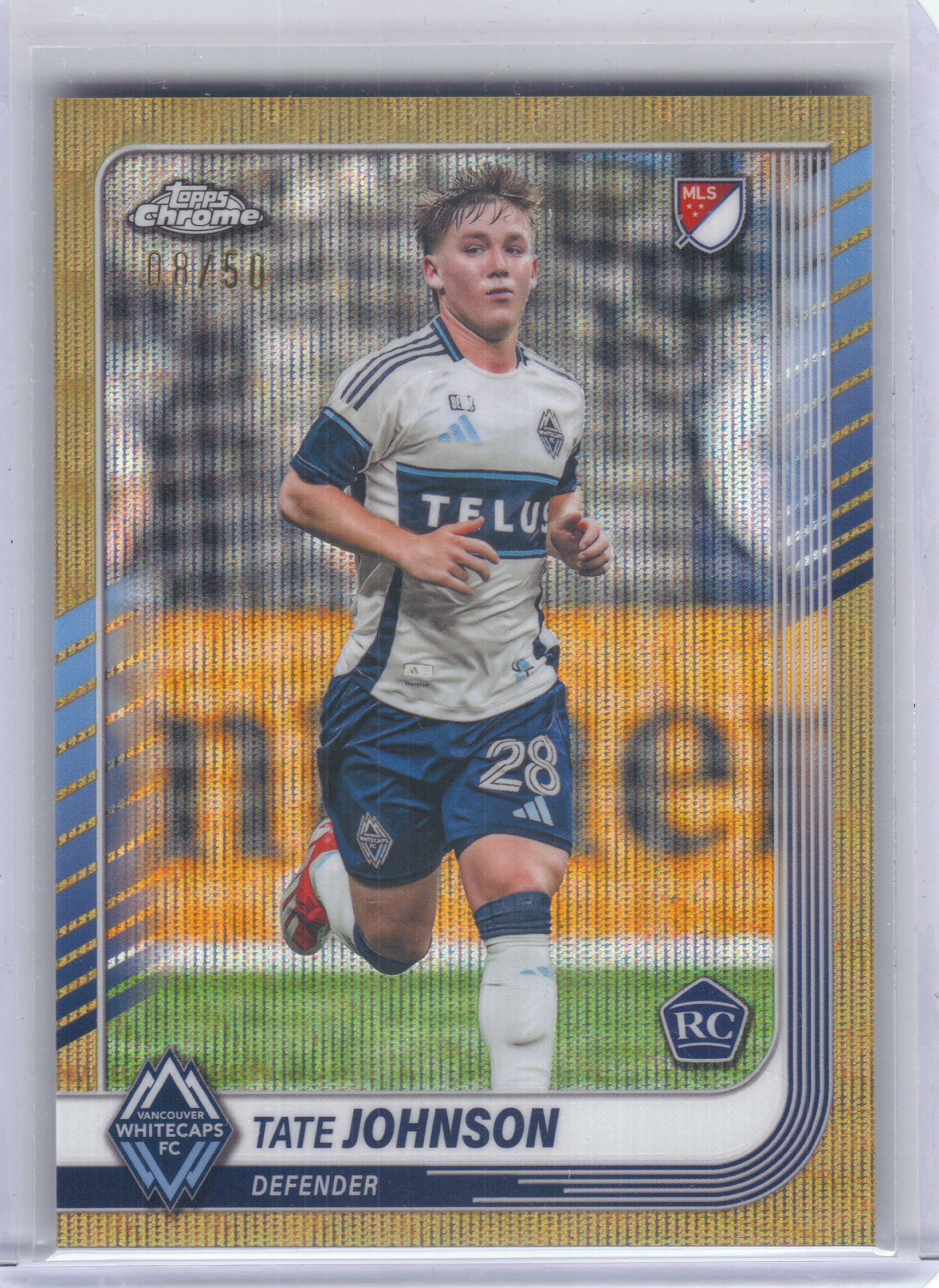 2025 Topps Chrome MLS #142 Tate Johnson Gold Wave Refractor #/50 Vancouver Whitecaps FC SN
