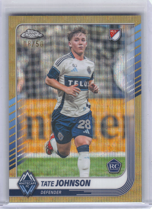 2025 Topps Chrome MLS #142 Tate Johnson Gold Wave Refractor #/50 Vancouver Whitecaps FC SN