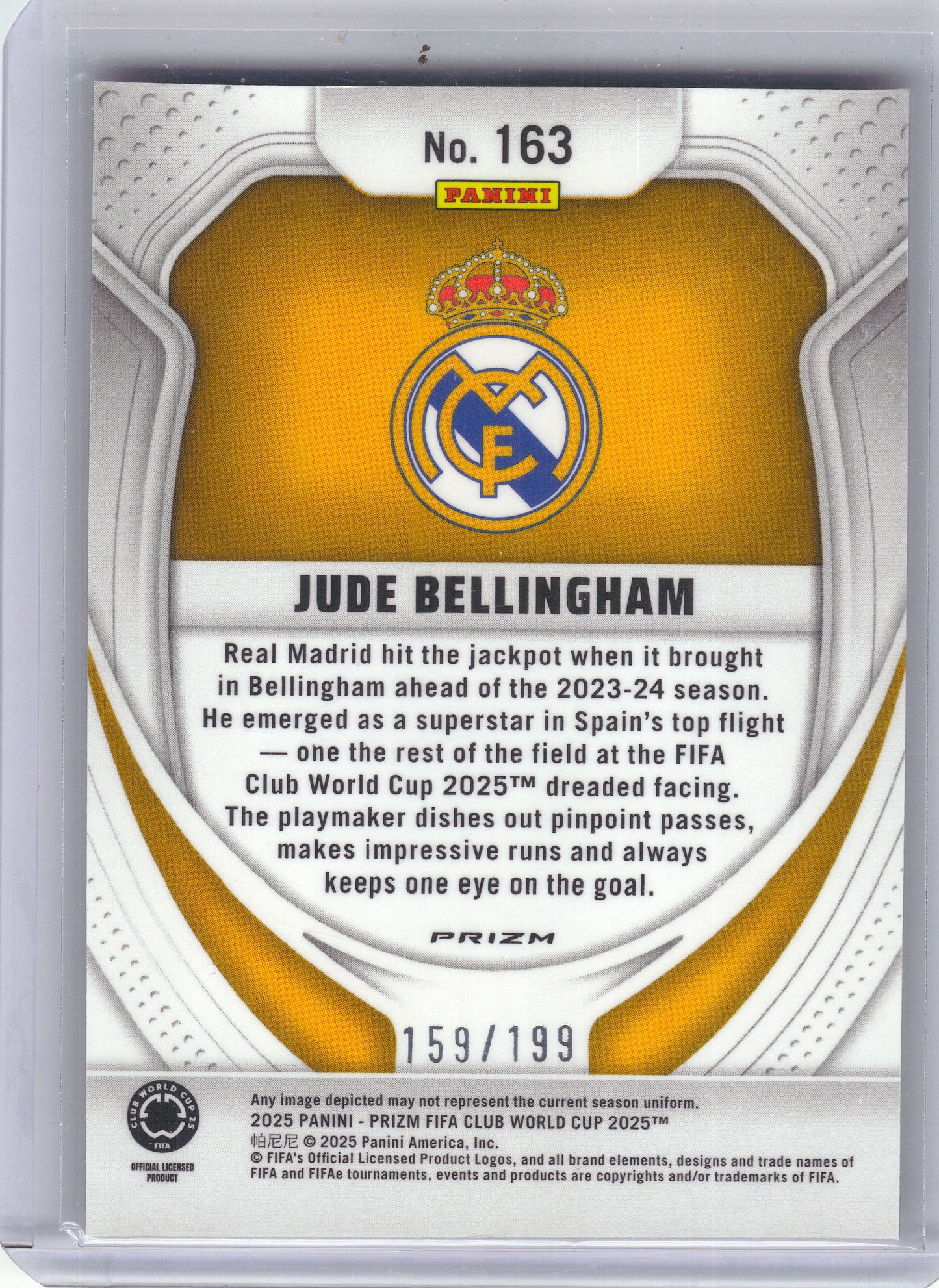2025 Panini Prizm FIFA Club World Cup #163 Jude Bellingham Red Prizms #/199 Real Madrid CF SN