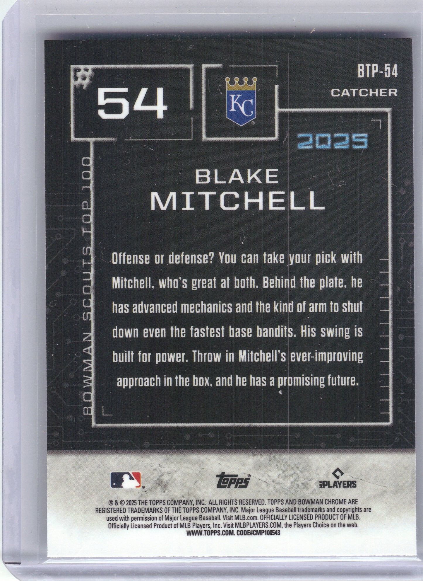 2025 Bowman #BTP-54 Blake Mitchell Bowman Scouts Top 100 Kansas City Royals