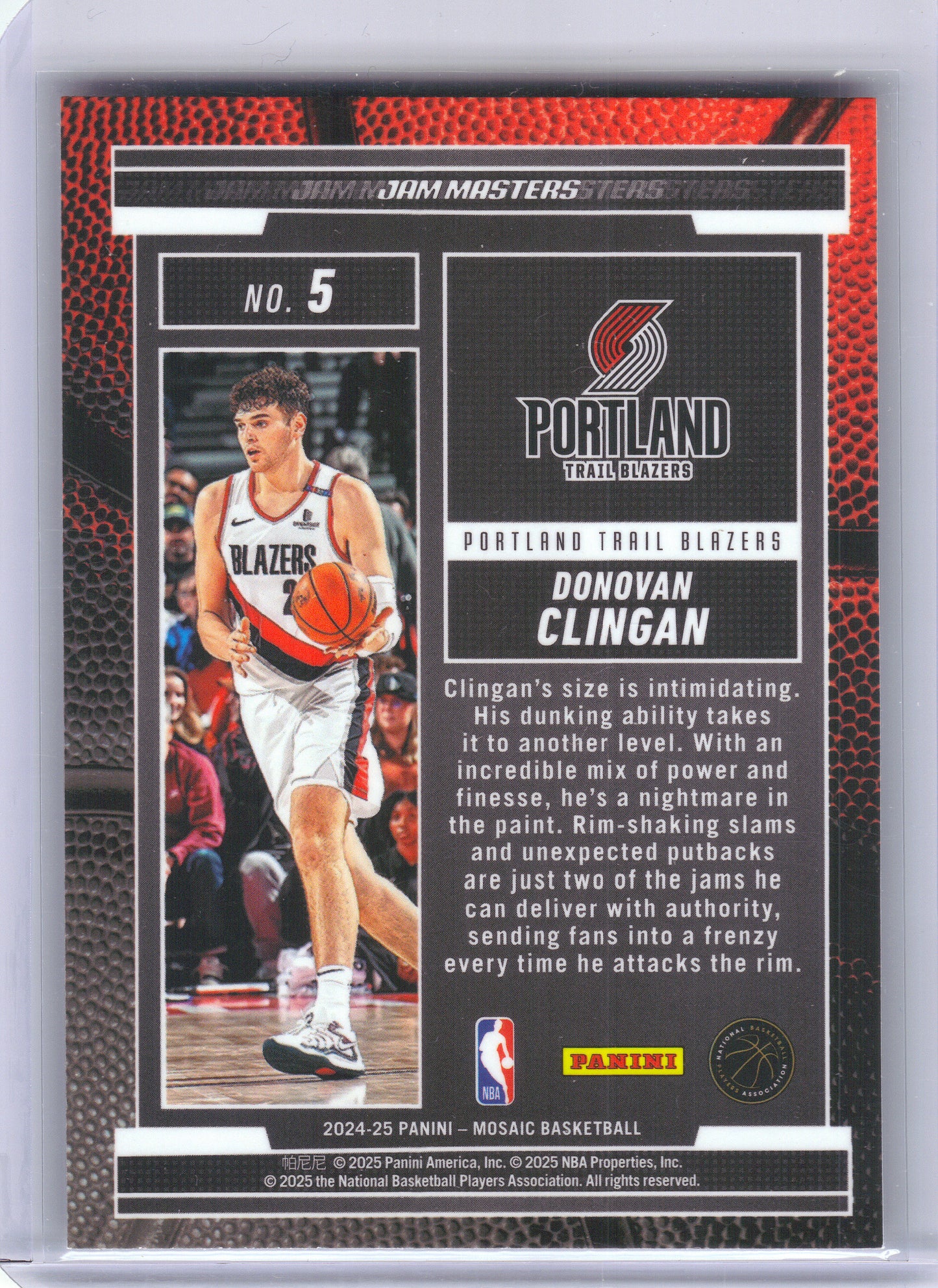 2024-25 Panini Mosaic #5 Donovan Clingan Jam Masters Portland Trail Blazers