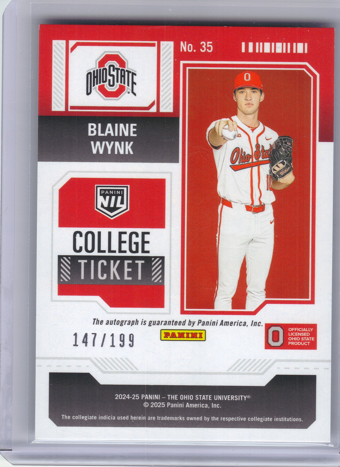 2025 Panini Ohio State University #35 Blaine Wynk Autographs Swirl #/199 Ohio State Buckeyes SN, Auto