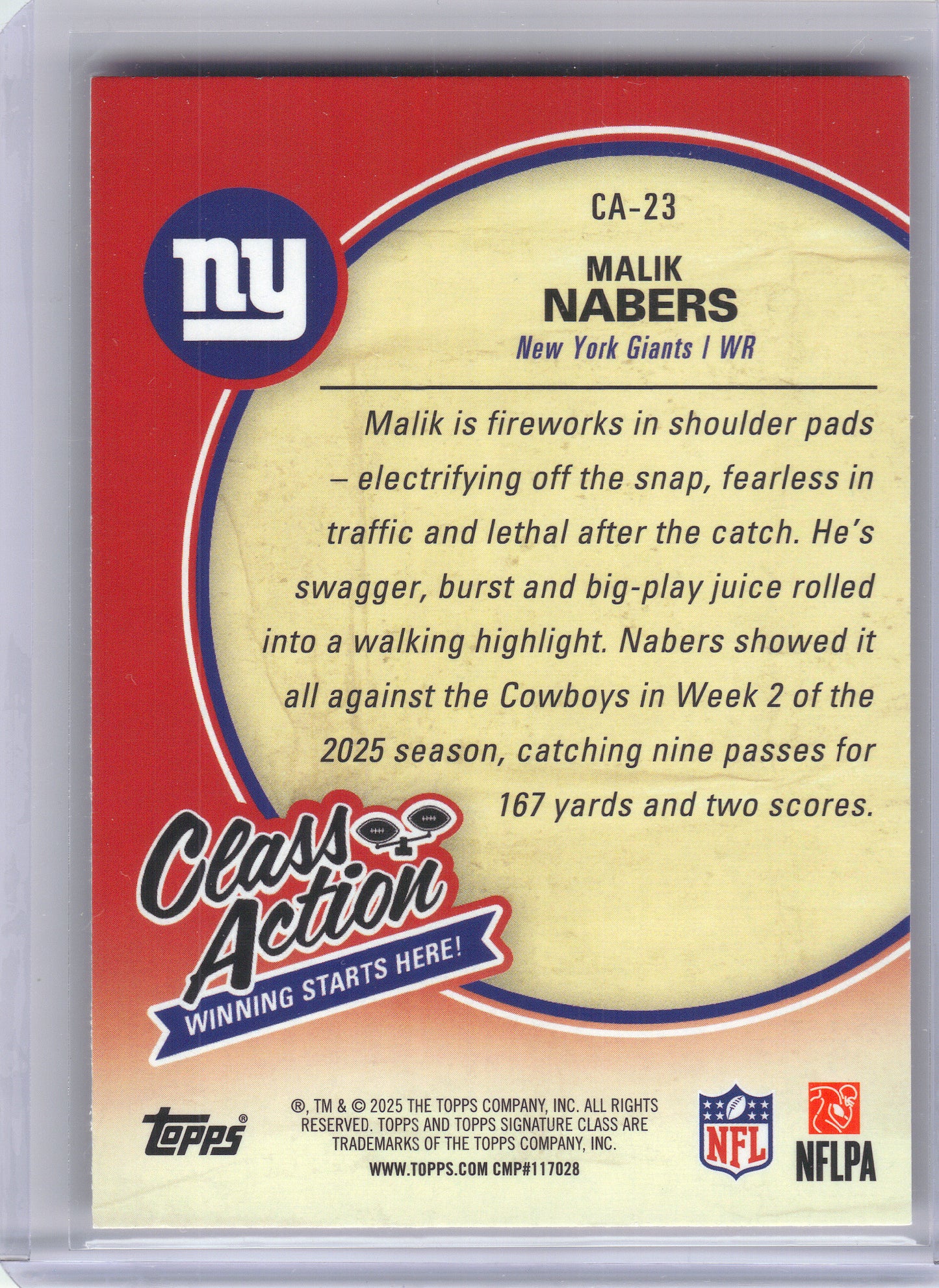 2025 Topps Signature Class #CA-23 Malik Nabers Class Action New York Giants