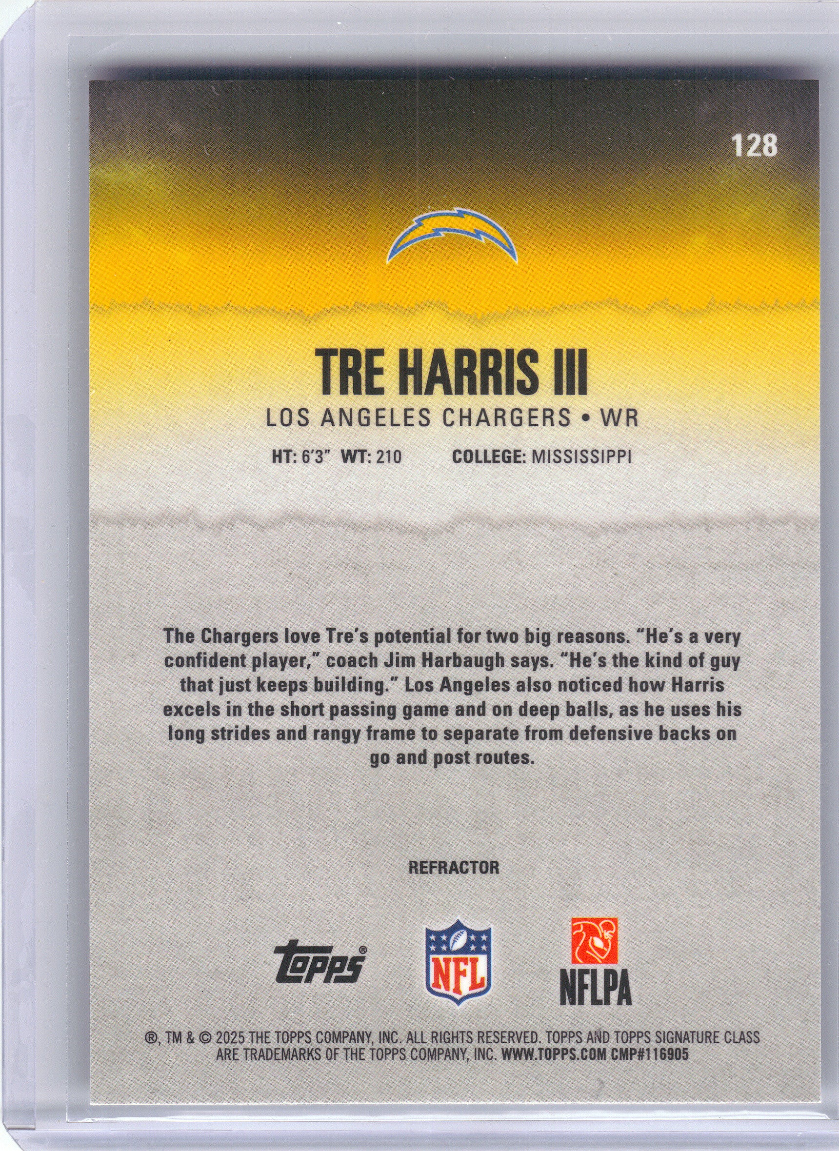 2025 Topps Signature Class #128 Tre Harris III Chrome Los Angeles Chargers Rookie