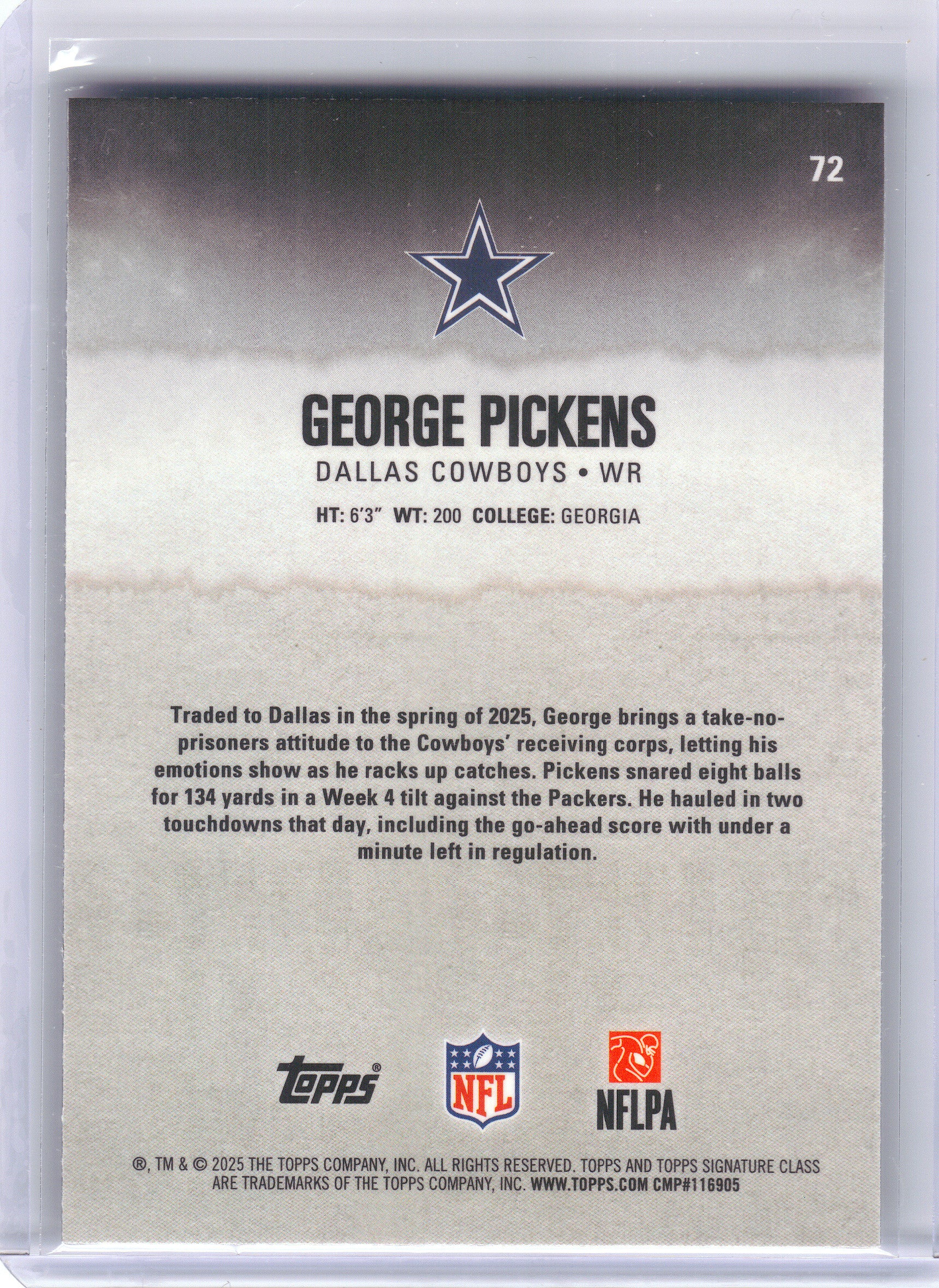 2025 Topps Signature Class #72 George Pickens Chrome Dallas Cowboys