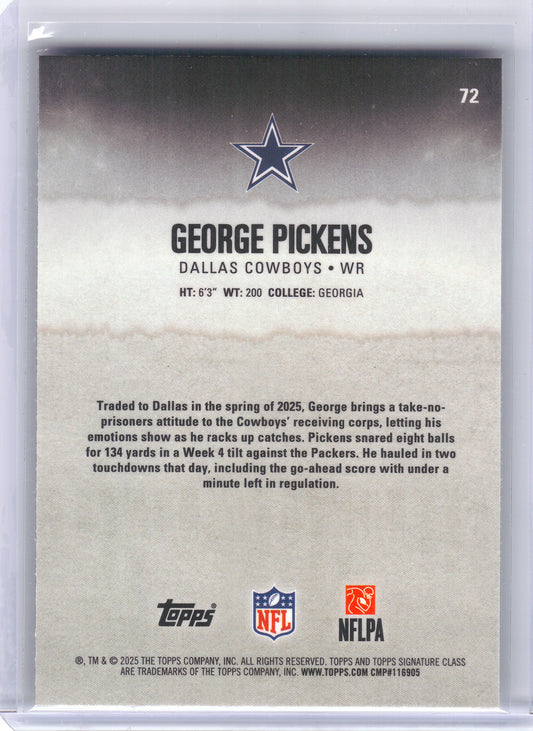 2025 Topps Signature Class #72 George Pickens Chrome Dallas Cowboys