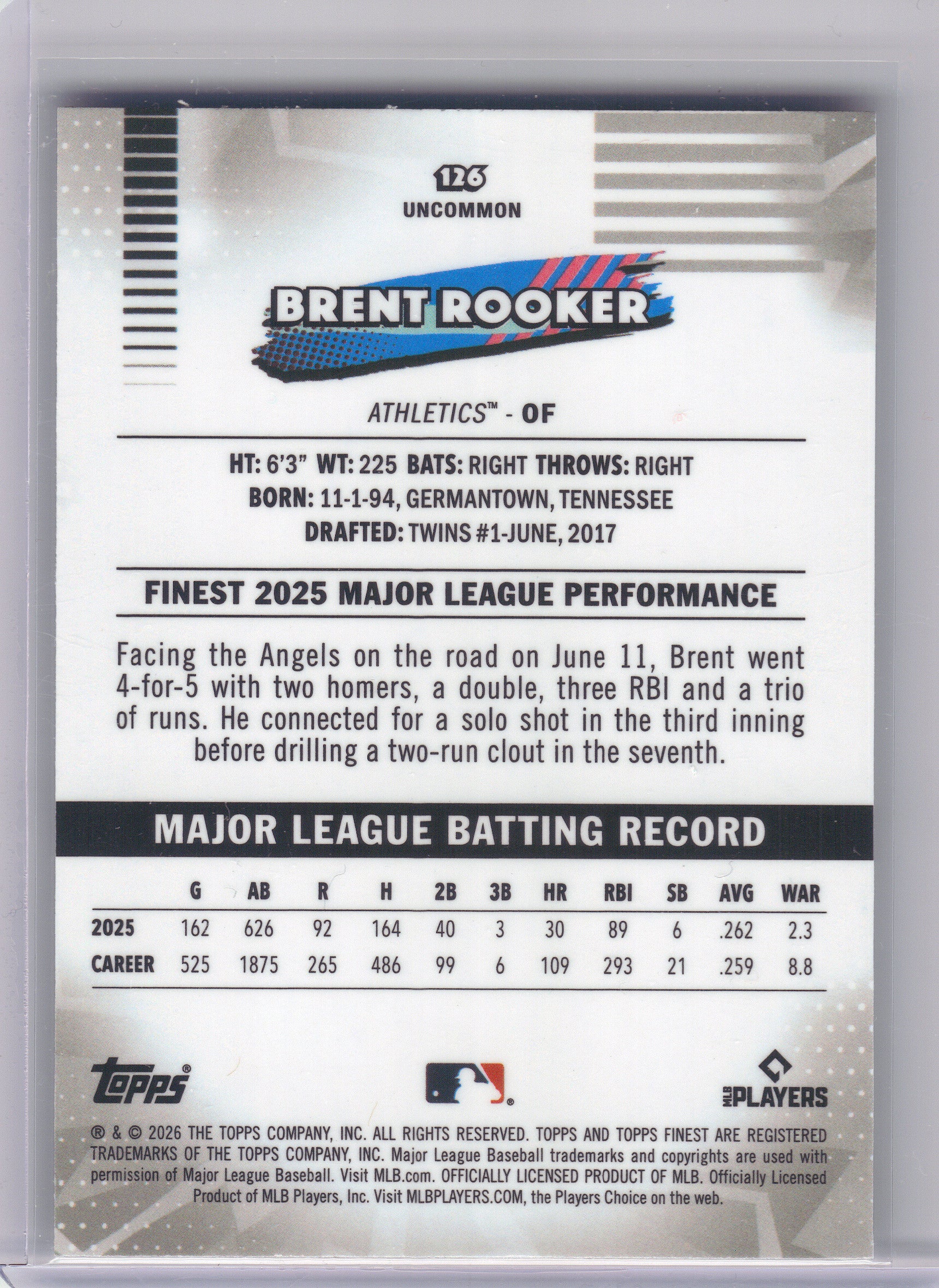 2026 Finest #126 Brent Rooker Mini-Diamond Refractors Athletics