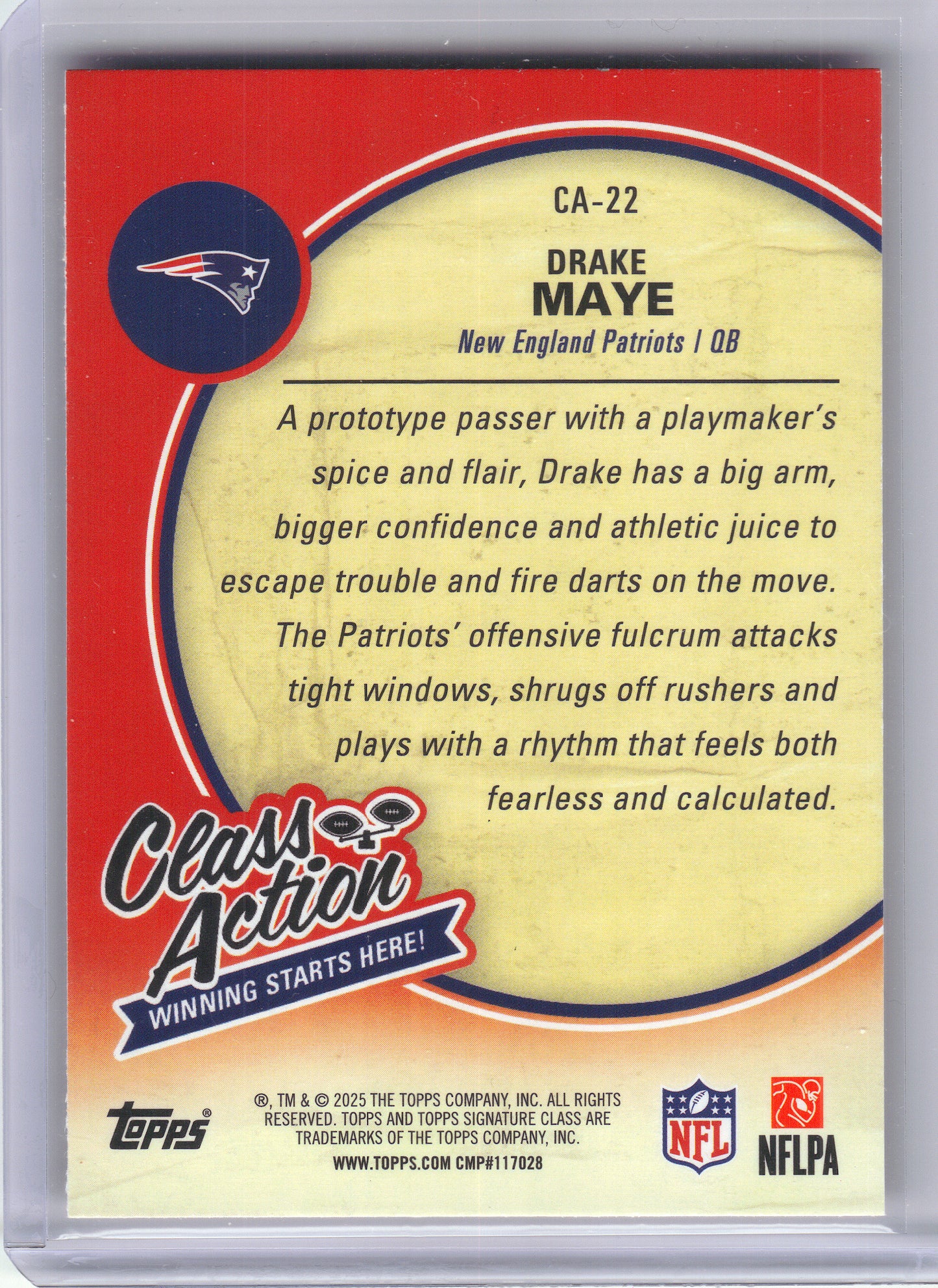 2025 Topps Signature Class #CA-22 Drake Maye Class Action New England Patriots