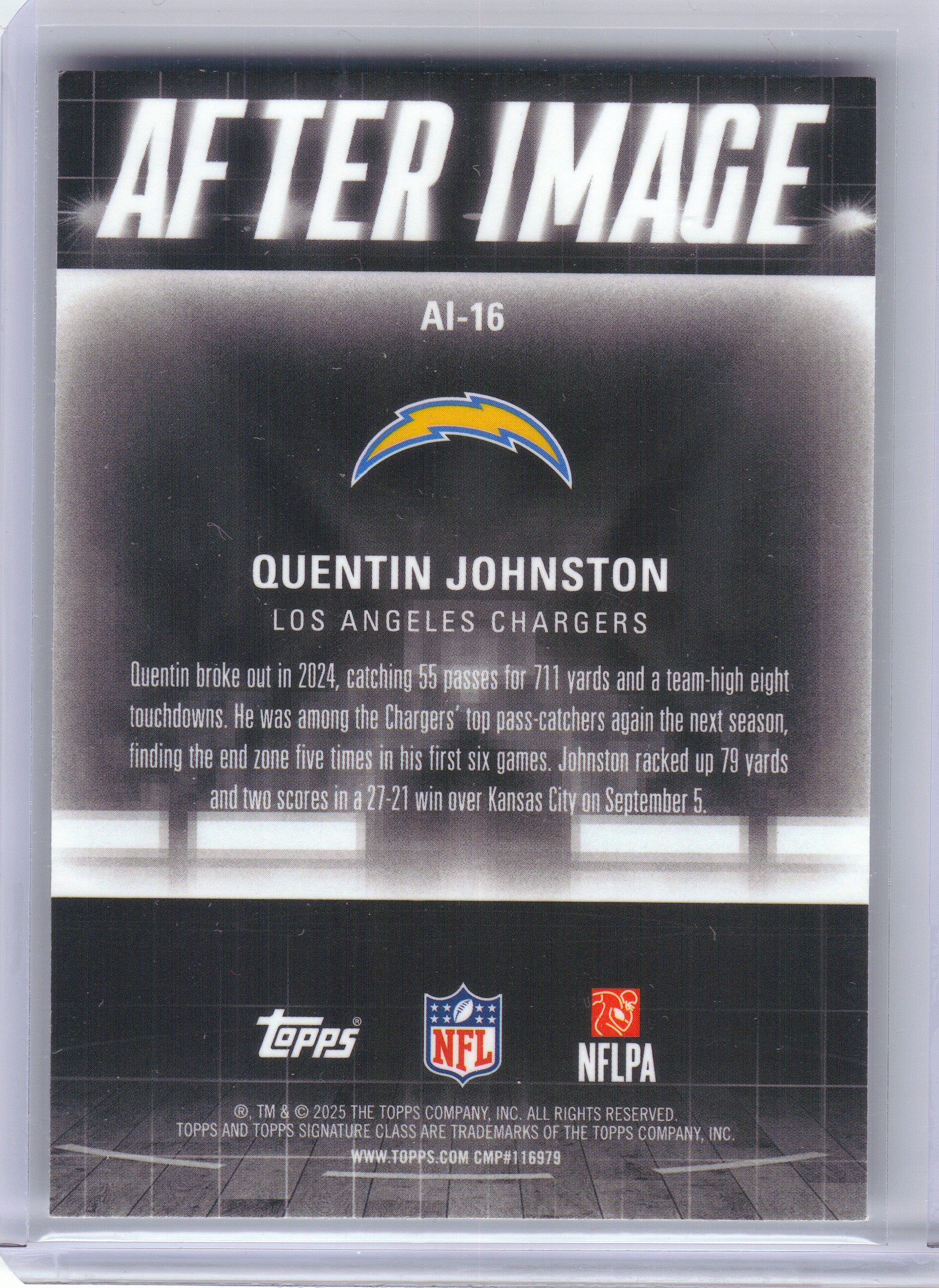 2025 Topps Signature Class #AI-16 Quentin Johnston After Image Los Angeles Chargers