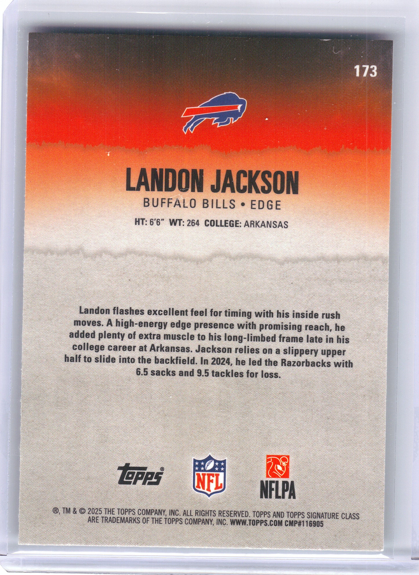 2025 Topps Signature Class #173 Landon Jackson Lime Green #/175 Buffalo Bills SN, Rookie
