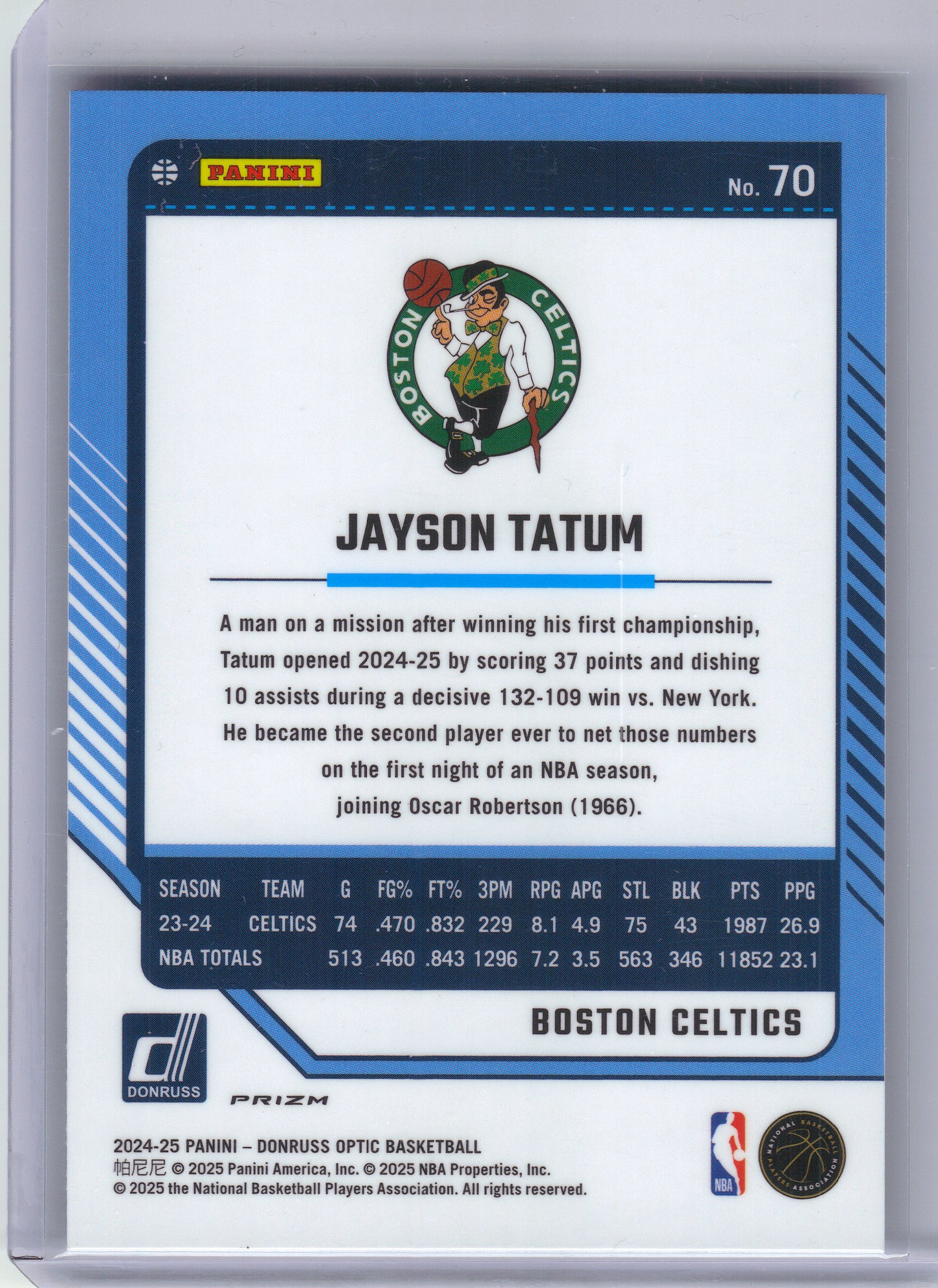 2024-25 Donruss Optic #70 Jayson Tatum Purple Boston Celtics