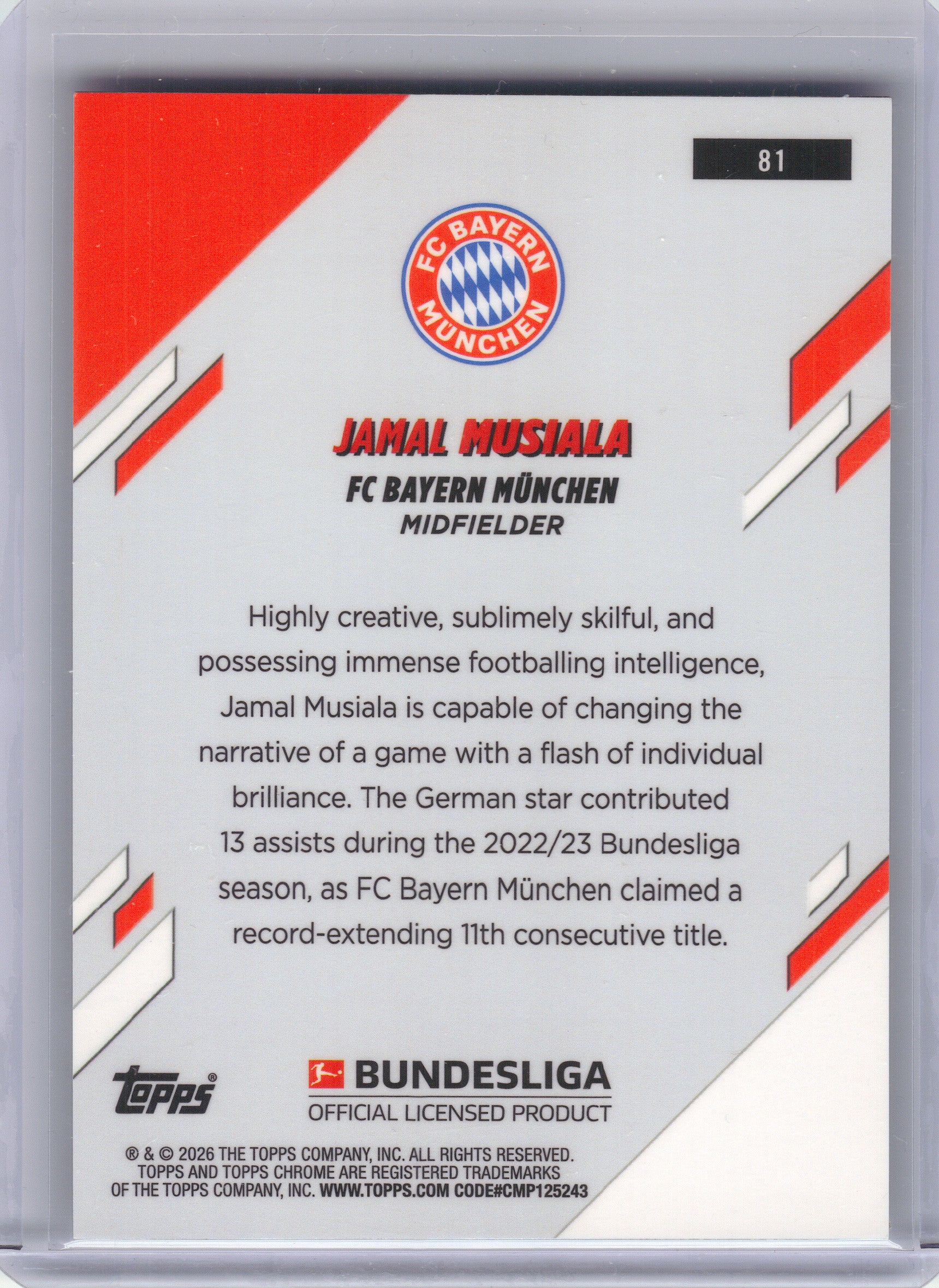 2024-25 Topps Chrome Bundesliga #81 Jamal Musiala Pulsar Refractors FC Bayern Munchen