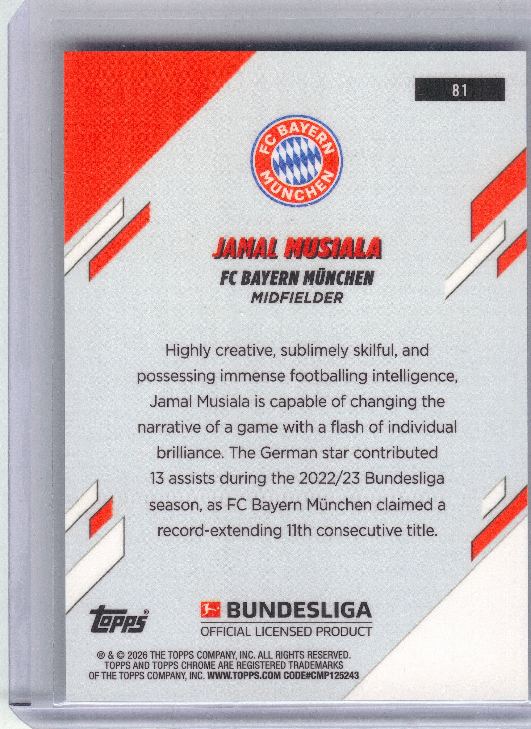 2025-26 Topps Chrome Bundesliga #81 Jamal Musiala FC Bayern Munchen