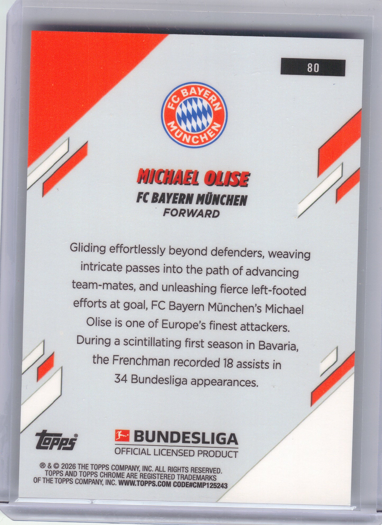 2025-26 Topps Chrome Bundesliga #80 Michael Olise FC Bayern Munchen