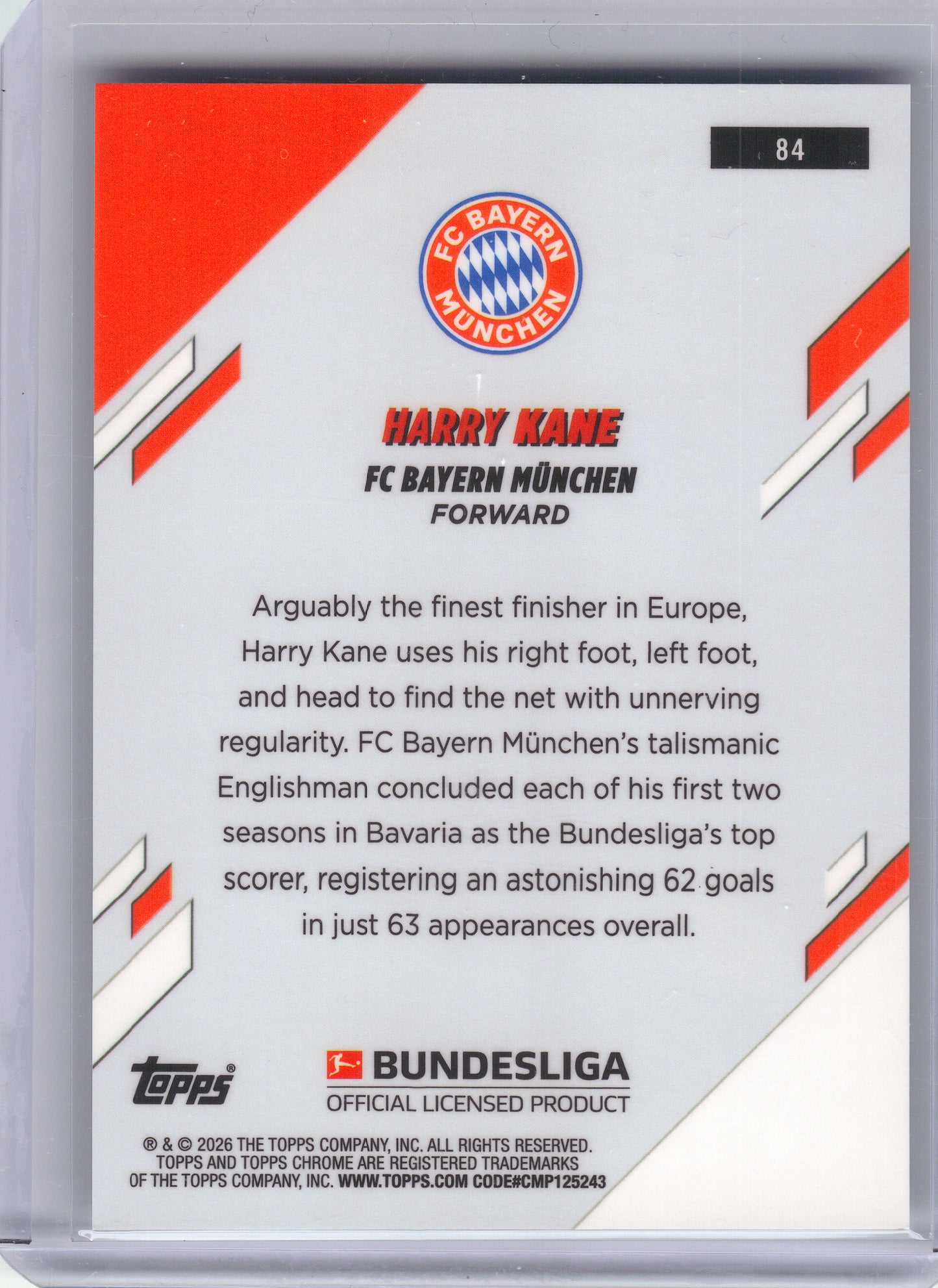 2025-26 Topps Chrome Bundesliga #84 Harry Kane FC Bayern Munchen