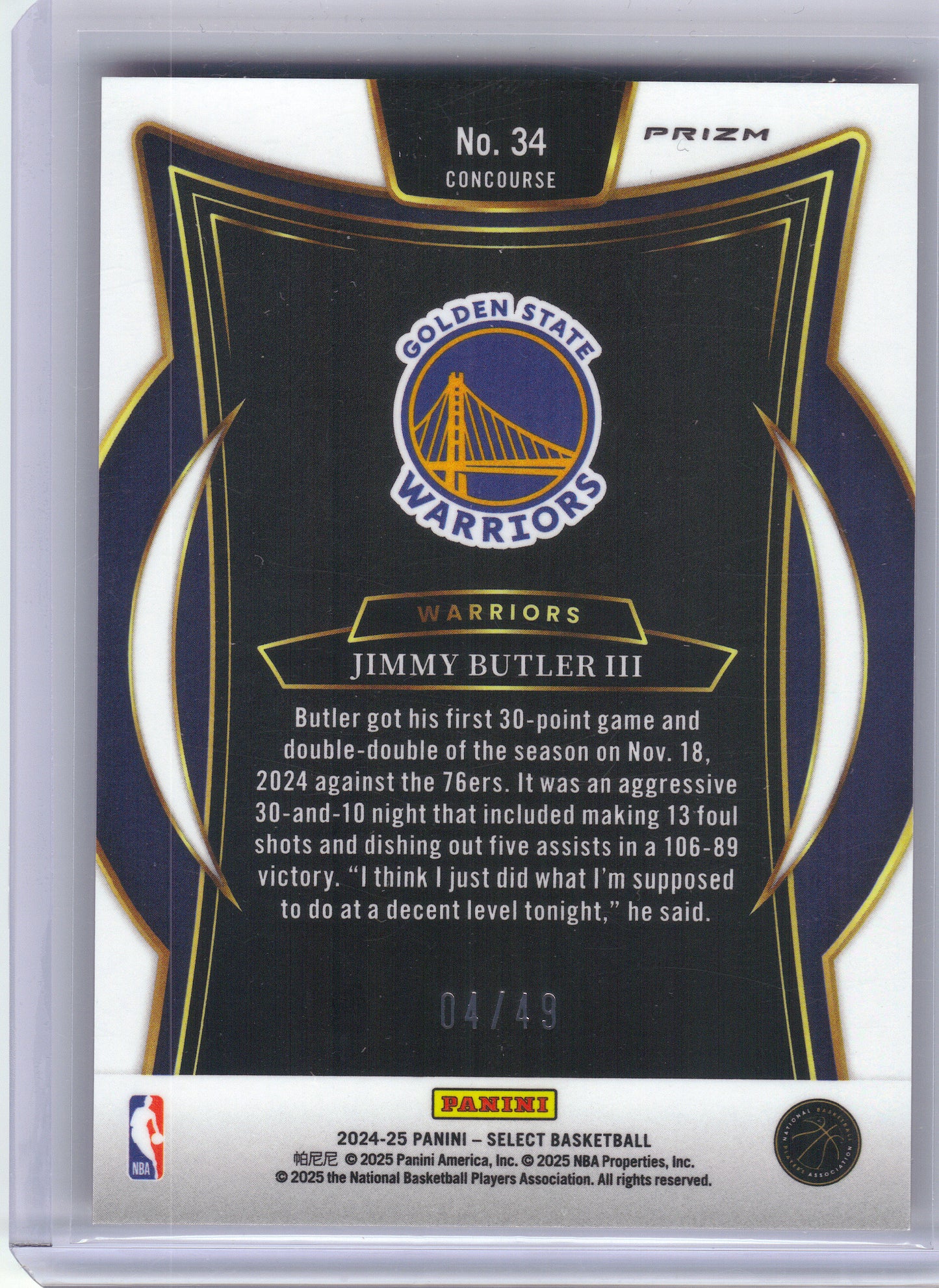 2024-25 Panini Select #34 Jimmy Butler III Red Disco Prizm #/49 Golden State Warriors SN