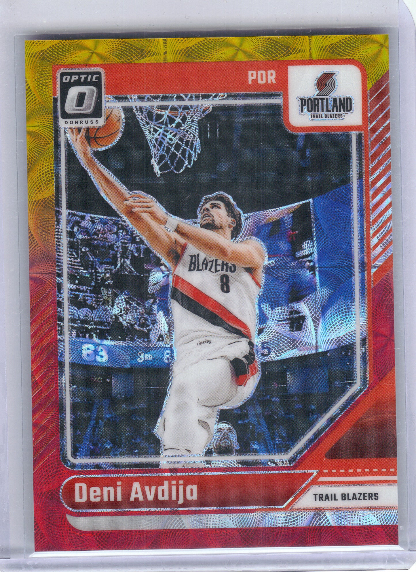 2024-25 Donruss Optic #27 Deni Avdija Red and Gold International #/99 Portland Trail Blazers SN