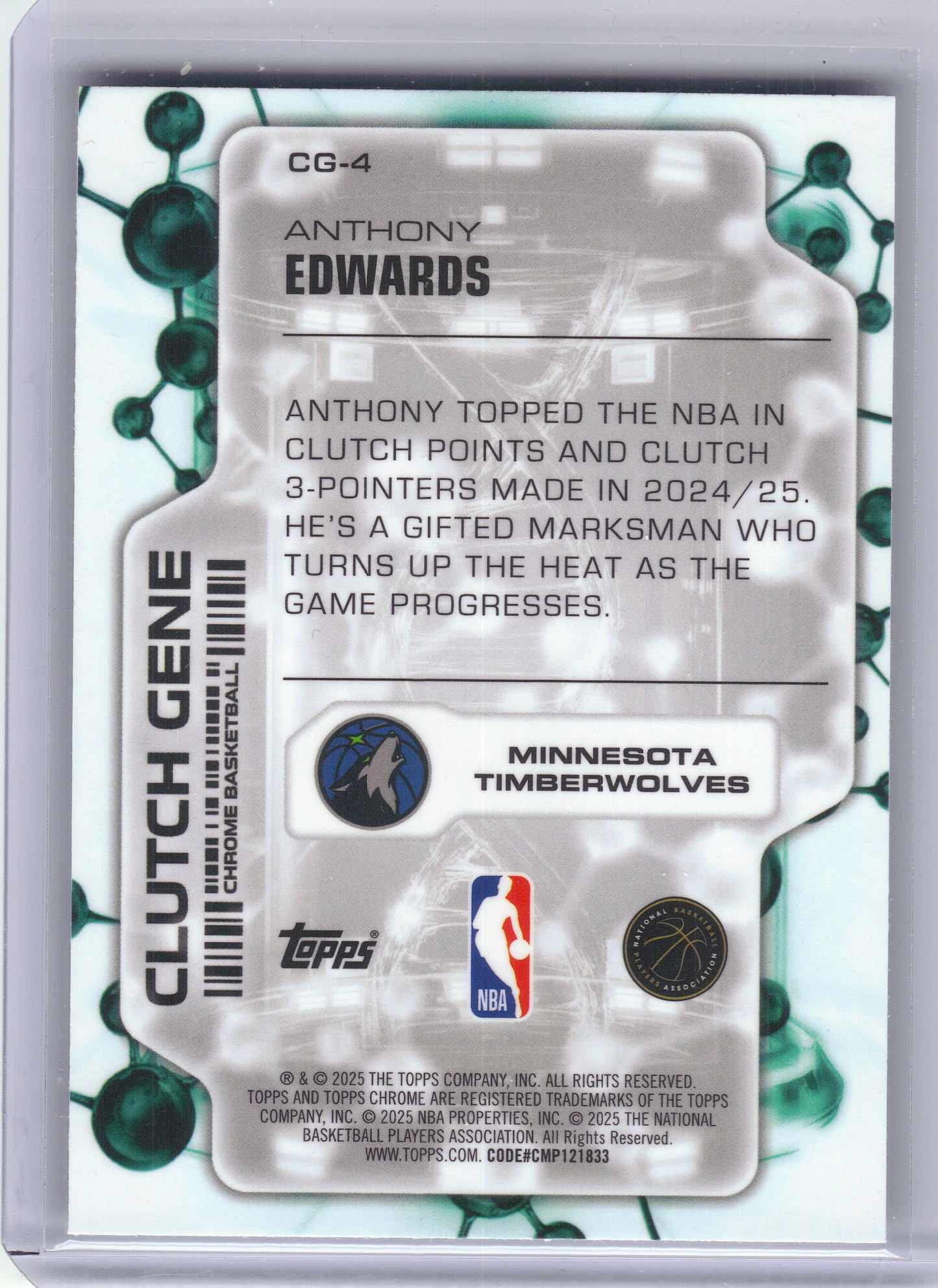 2025-26 Topps Chrome #CG-4 Anthony Edwards Clutch Gene Minnesota Timberwolves