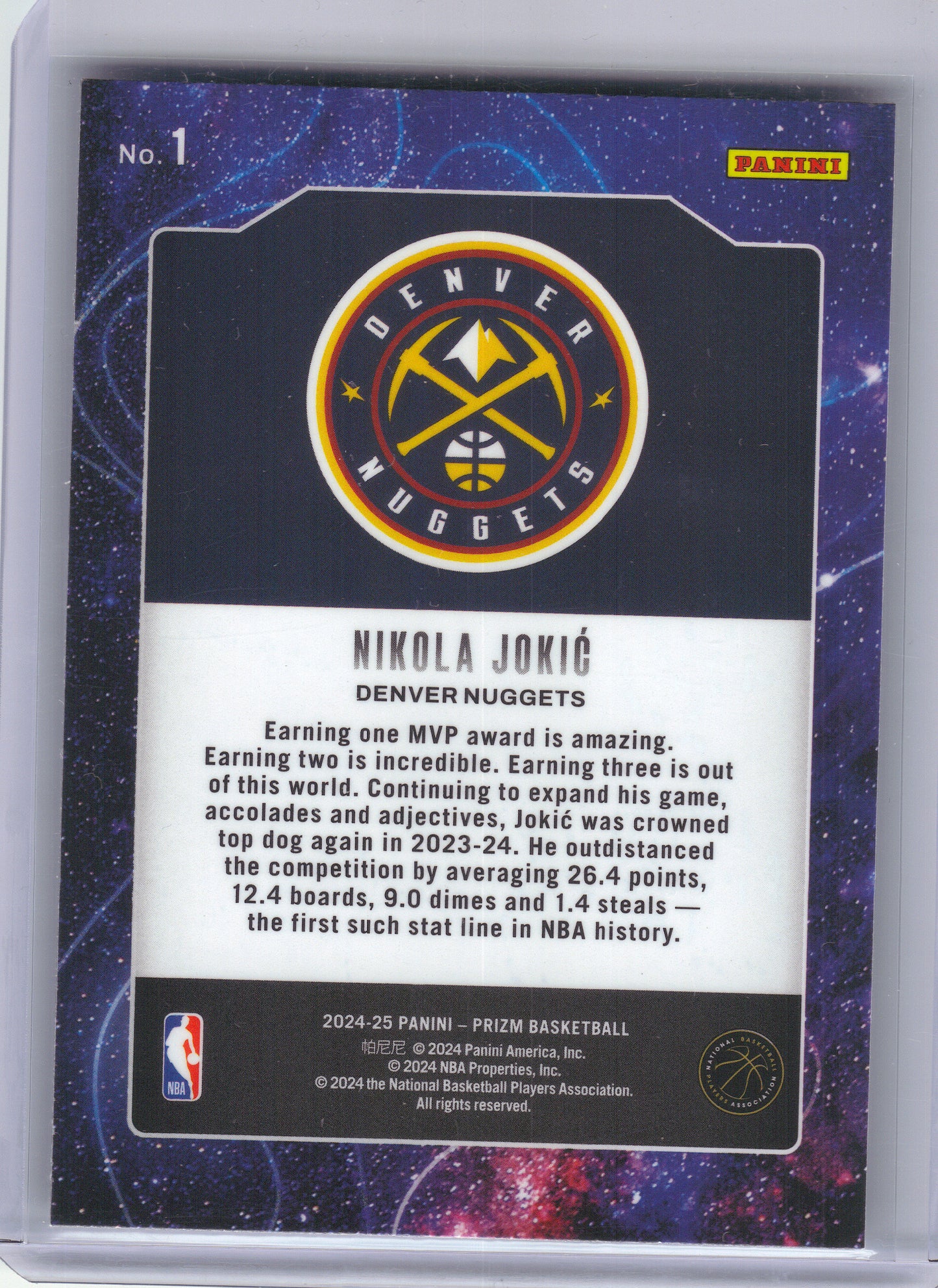 2024-25 Panini Prizm #1 Nikola Jokic Deep Space Denver Nuggets