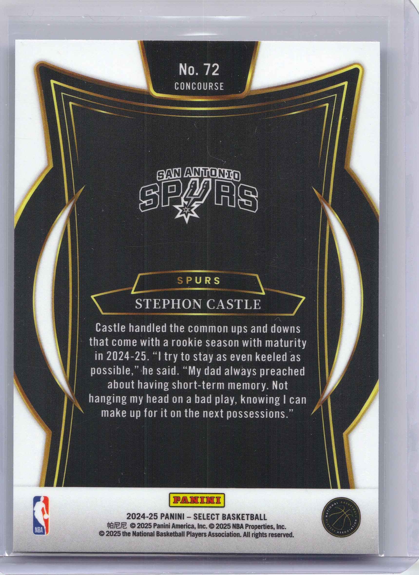 2024-25 Panini Select #72 Stephon Castle Blue (Retail) San Antonio Spurs Rookie