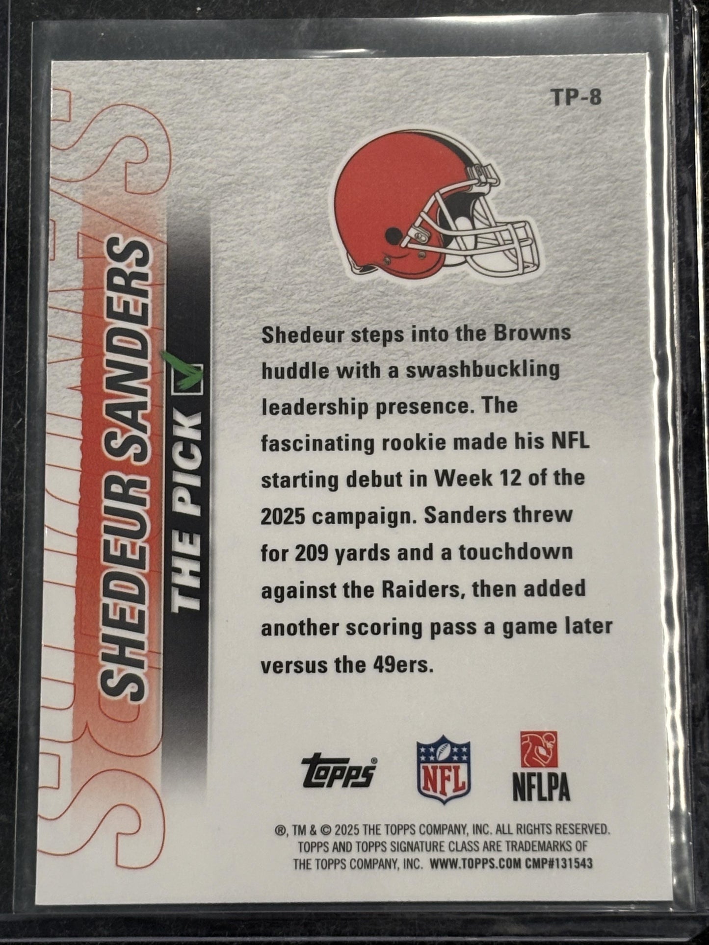 2025 Topps Signature Class #TP-8 Shedeur Sanders The Pick Cleveland Browns