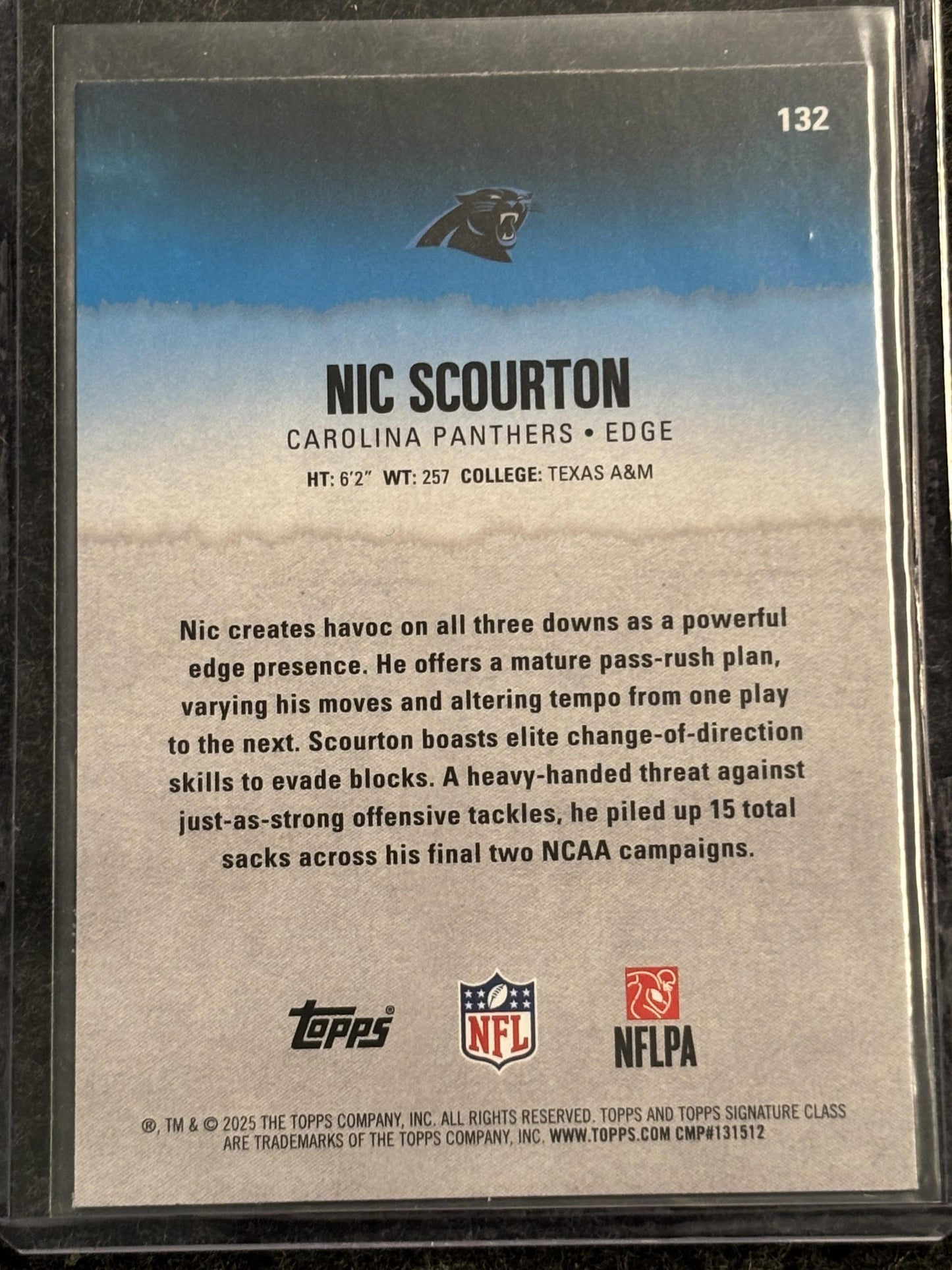 2025 Topps Signature Class #132 Nic Scourton Carolina Panthers Rookie