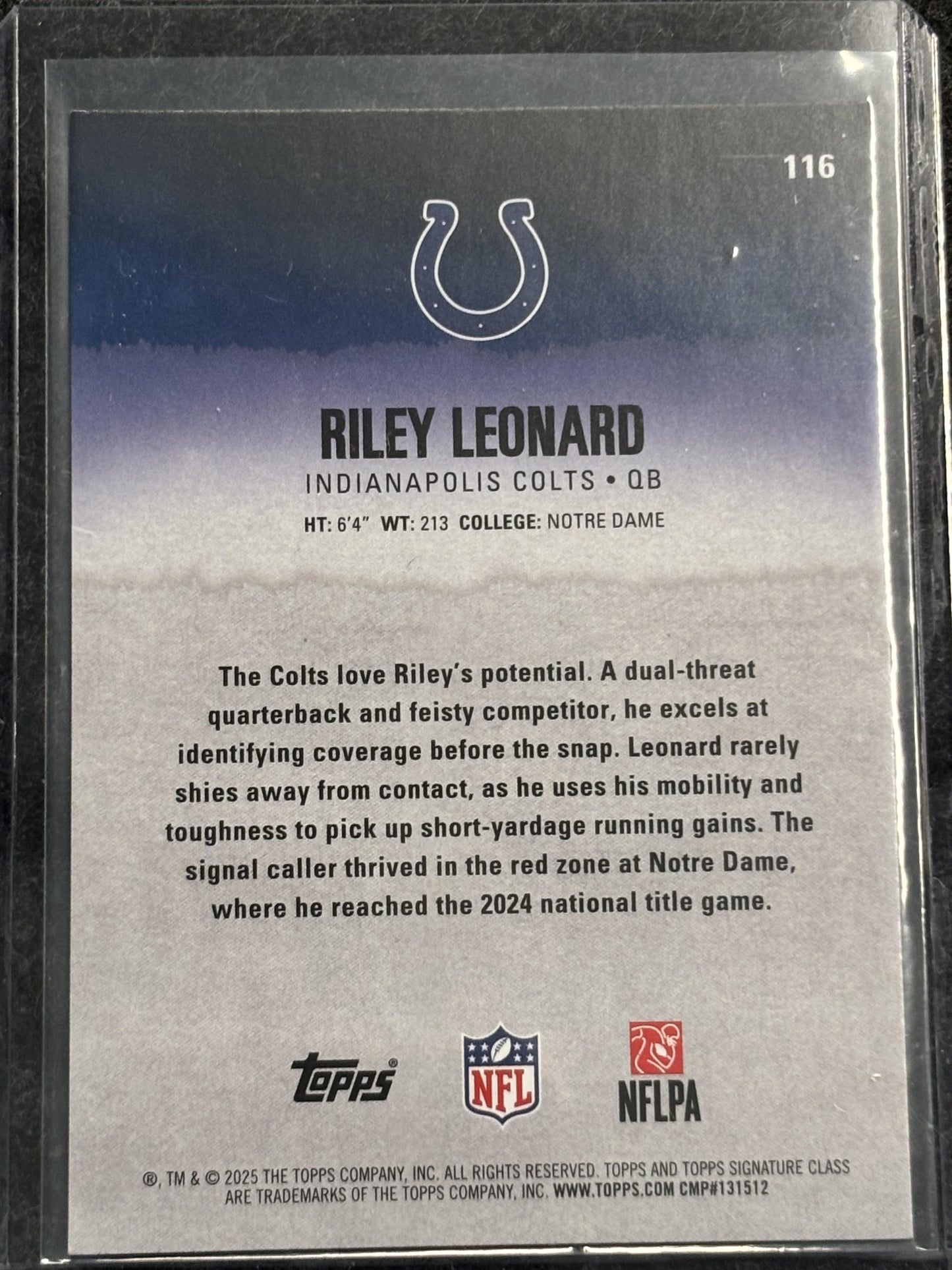 2025 Topps Signature Class #116 Riley Leonard Indianapolis Colts Rookie