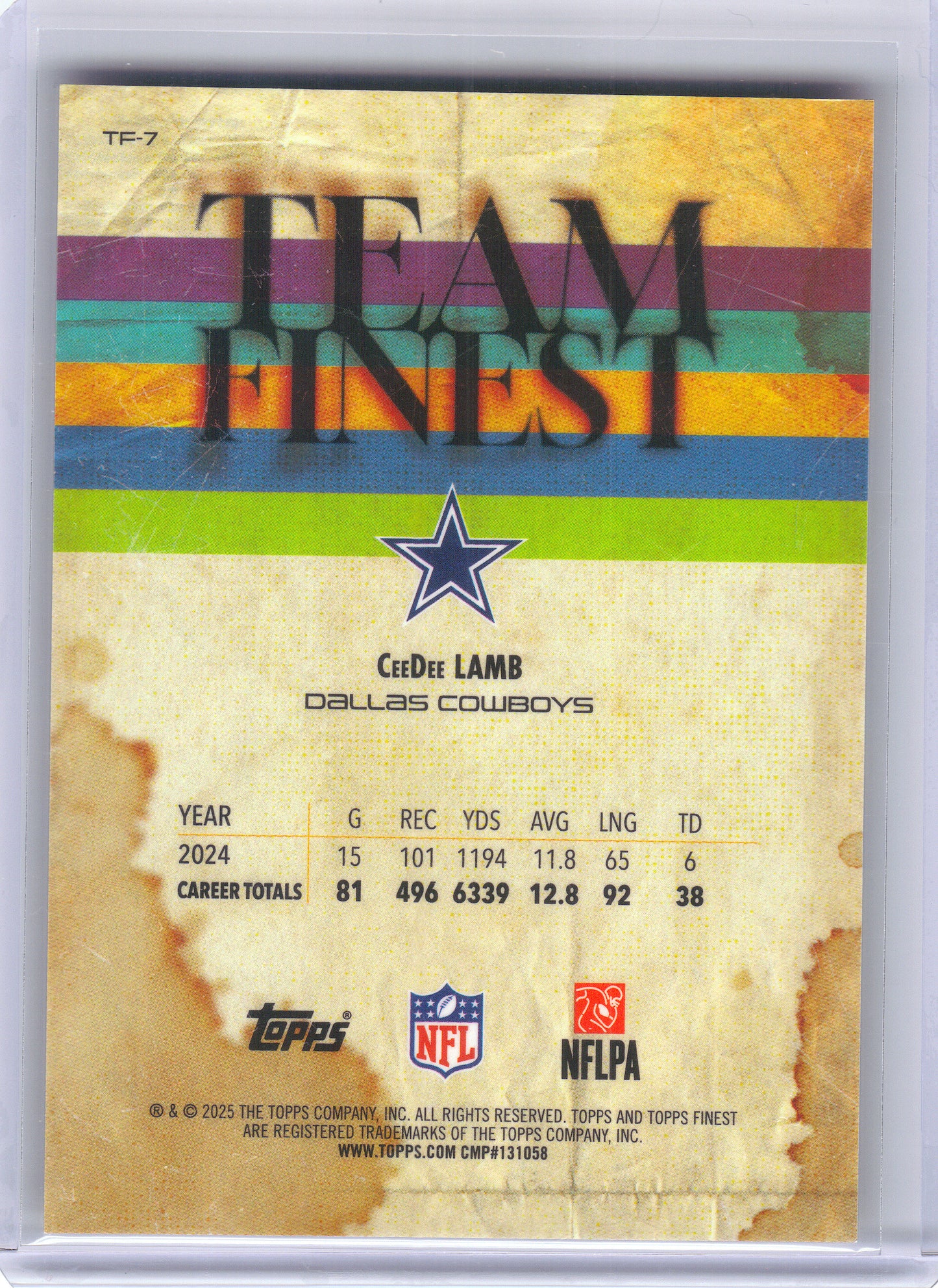 2025 Finest #TF-7 CeeDee Lamb Team Finest Gold Refractor #/50 Dallas Cowboys SN