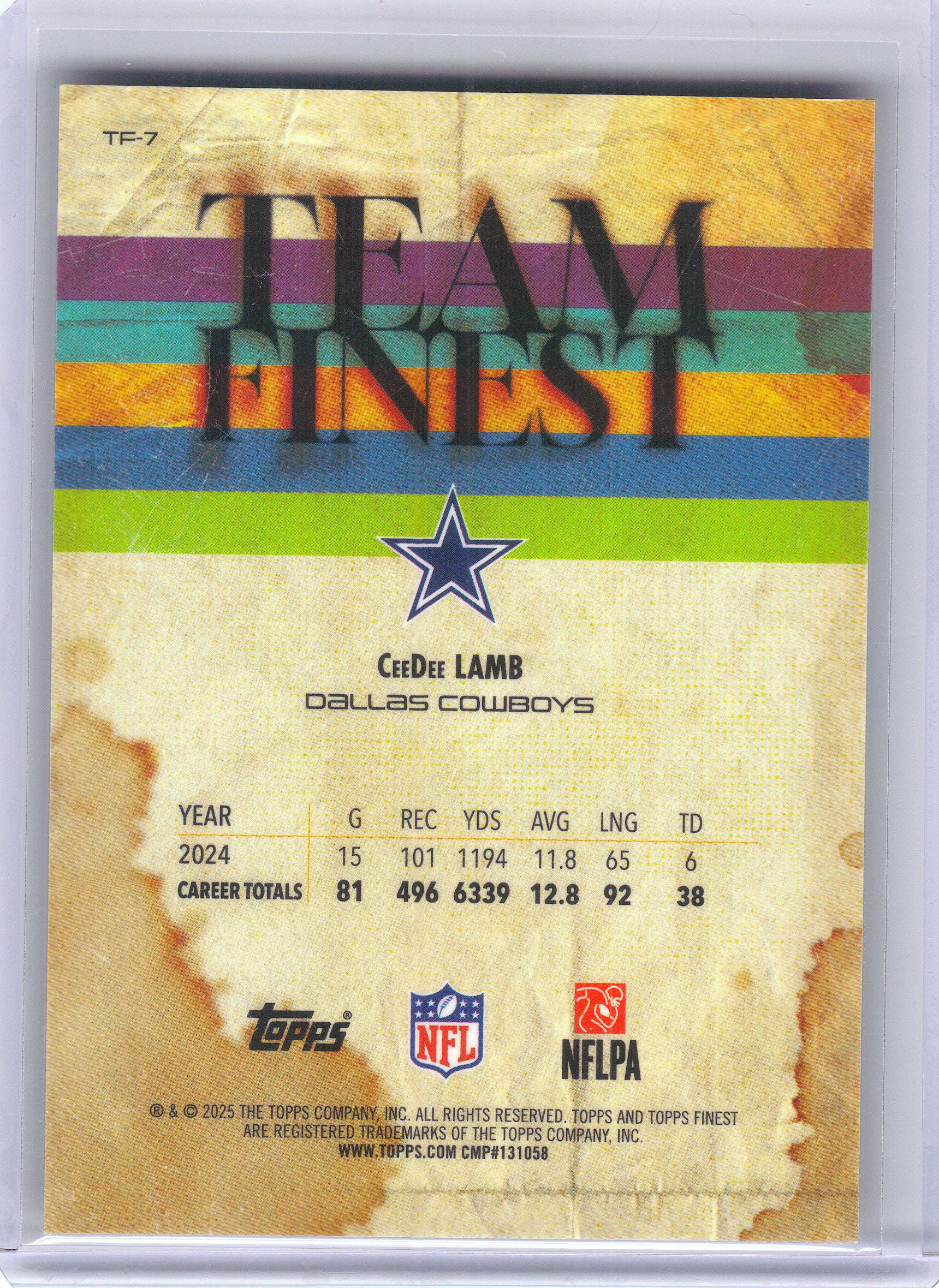 2025 Finest #TF-7 CeeDee Lamb Team Finest Gold Refractor #/50 Dallas Cowboys SN