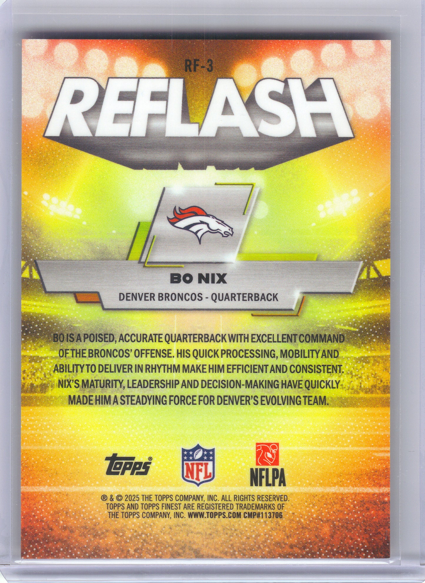 2025 Finest #RF-3 Bo Nix Reflash Orange Refractor #/25 Denver Broncos SN