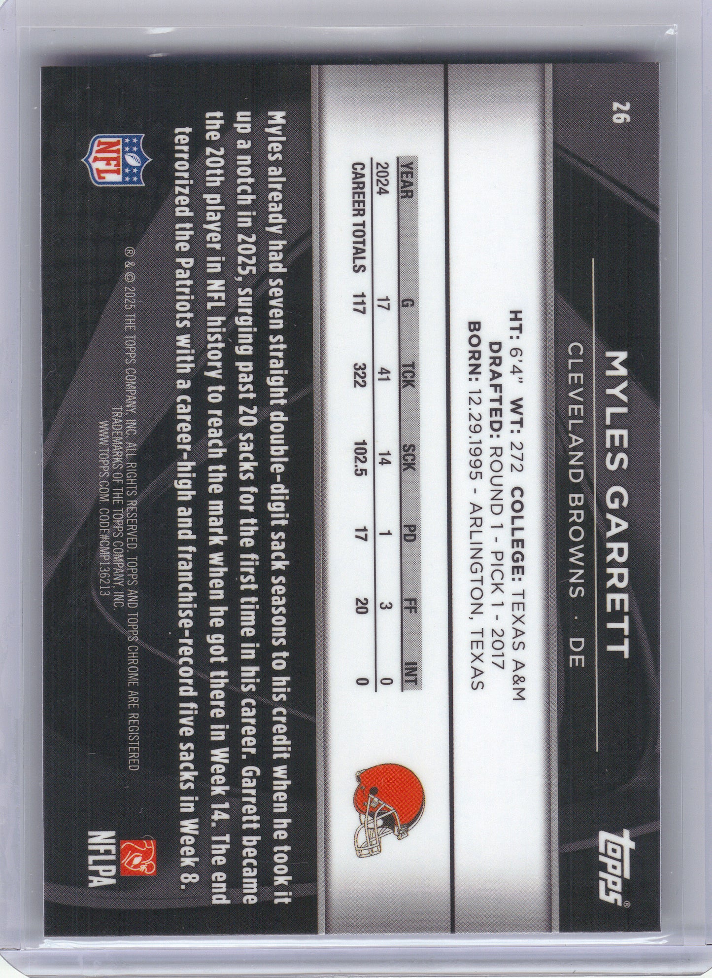 2025 Topps Chrome Black #26 Myles Garrett Cleveland Browns